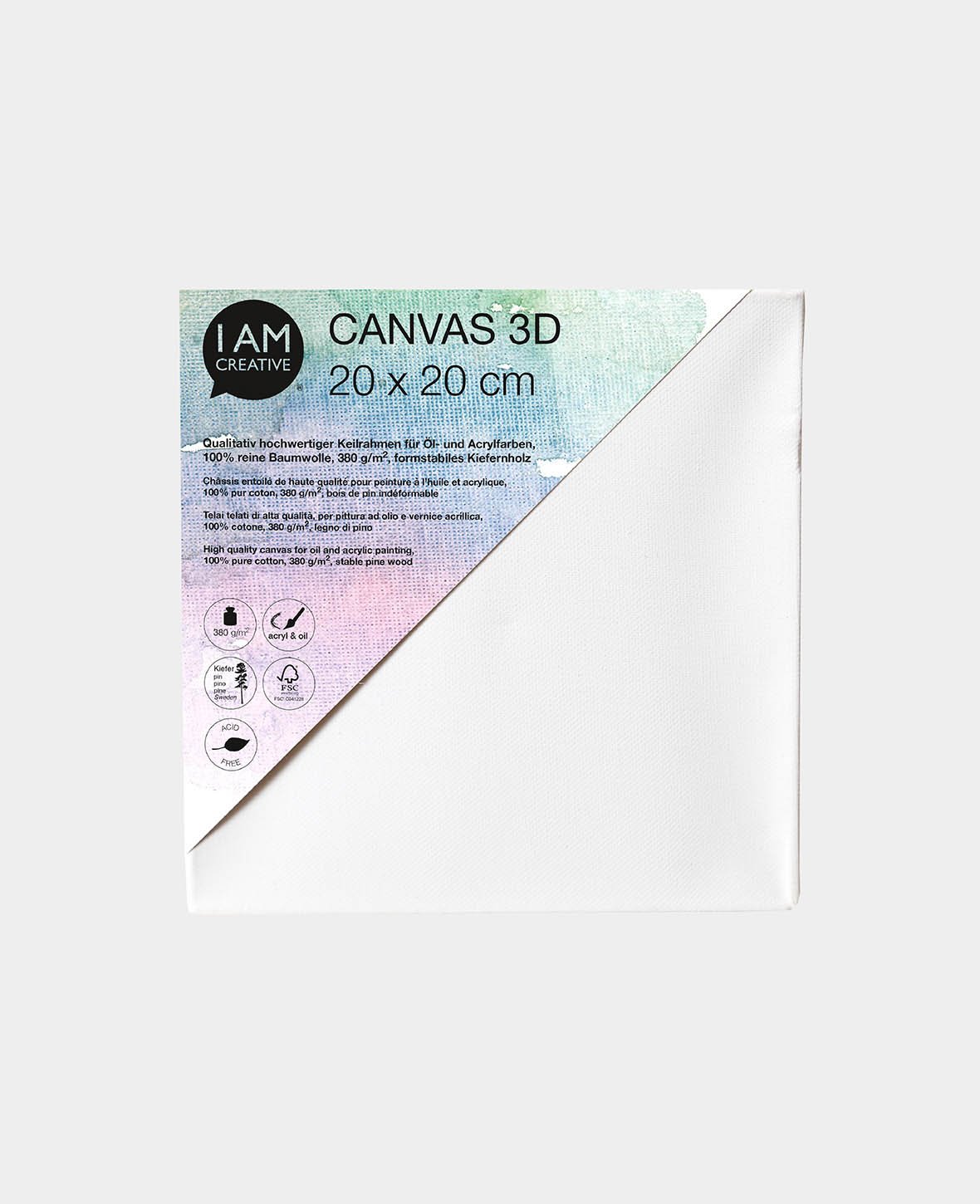Stretched Canvas 3D, 3.7 x 20 x 20 cm, White