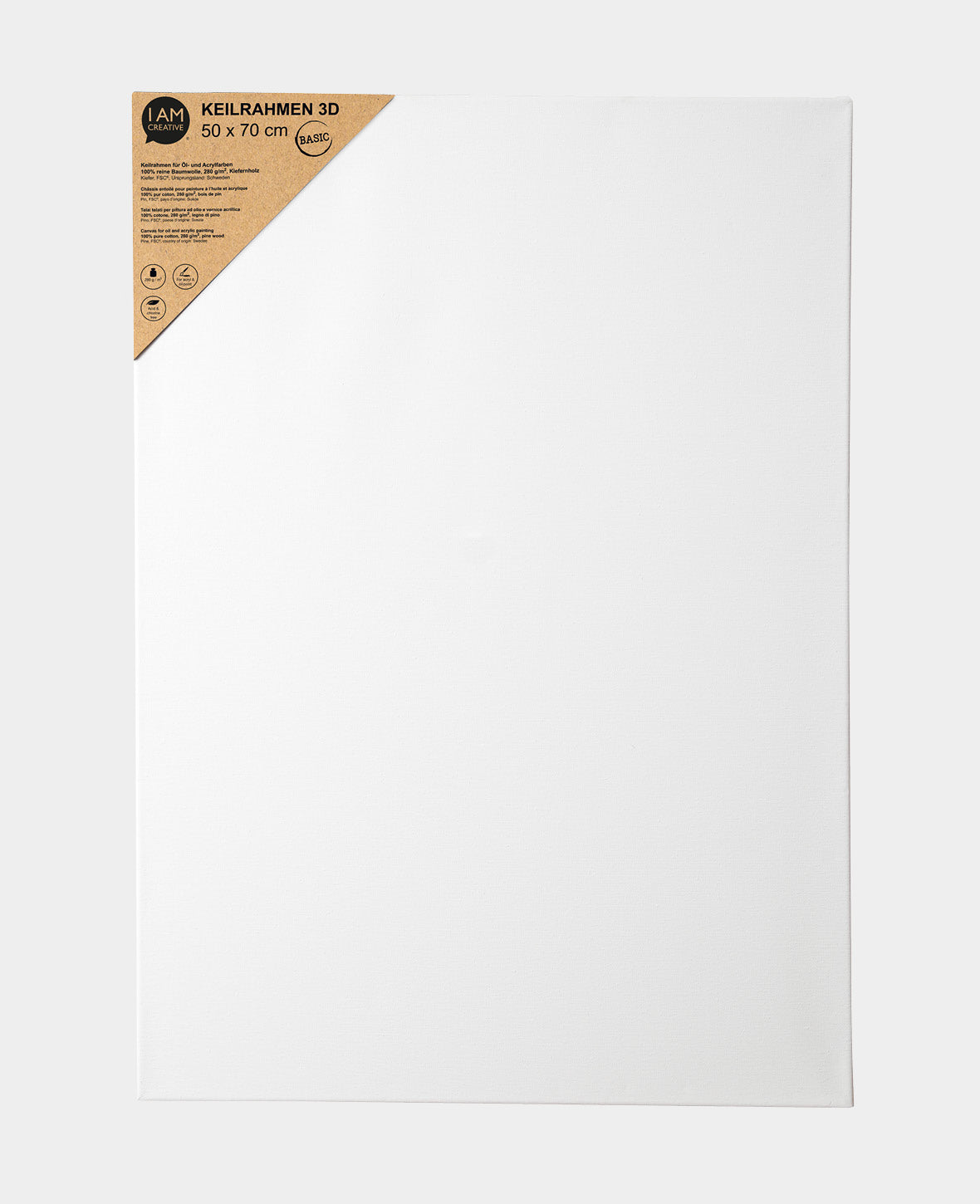 Keilrahmen 3D BASIC 50 x 70 x 3.7 cm, Baumwoll-Leinwand für Öl & Acryl
