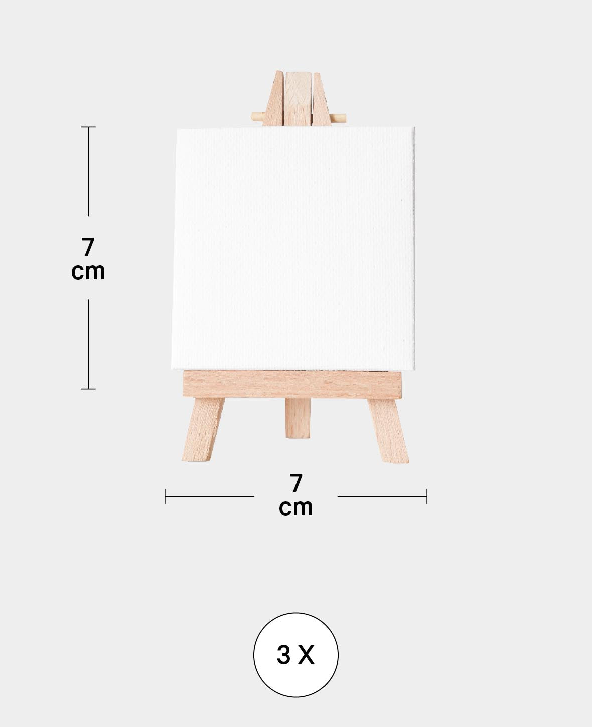 Mini chevalet et châssis entoilé, Blanc, 7 x 7 cm, lot de 3