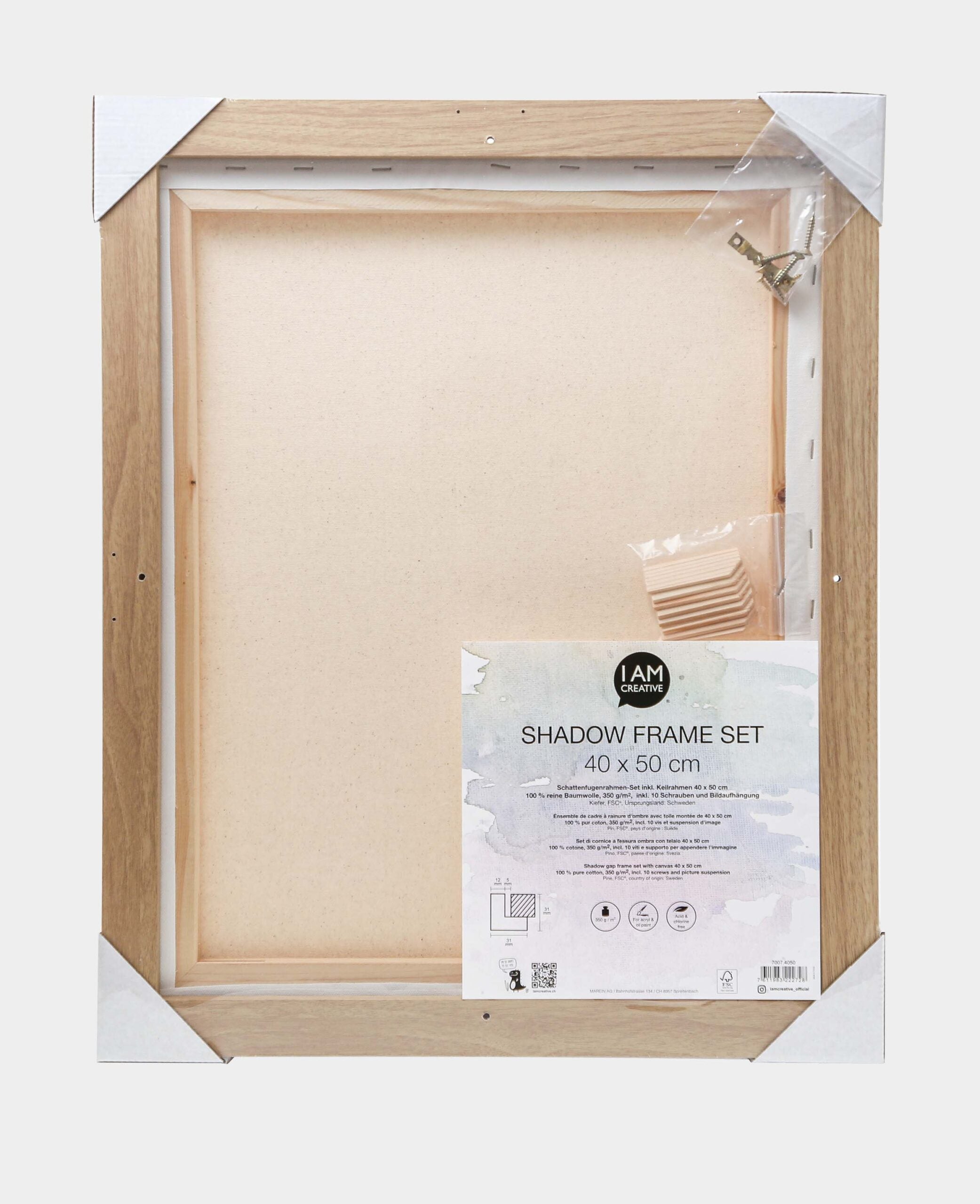 Schattenfugenrahmen-Set, 44 x 54 cm, inkl. Keilrahmen (40 x 50 cm), Kieferholz