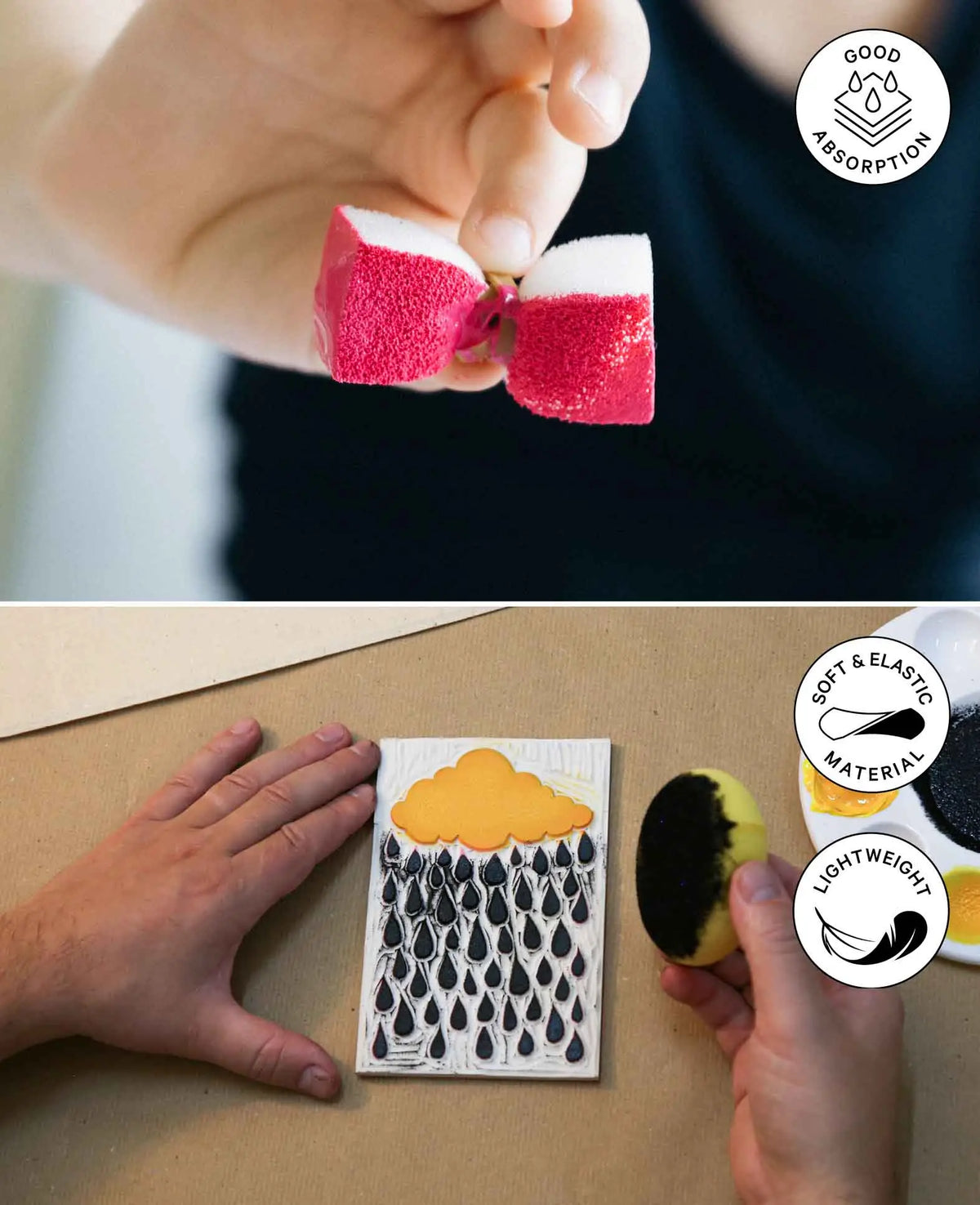Éponges à peindre, ø 7,5 x 2,5 cm, éponges en mousse, rondes, douces, jaunes, 3 pièces