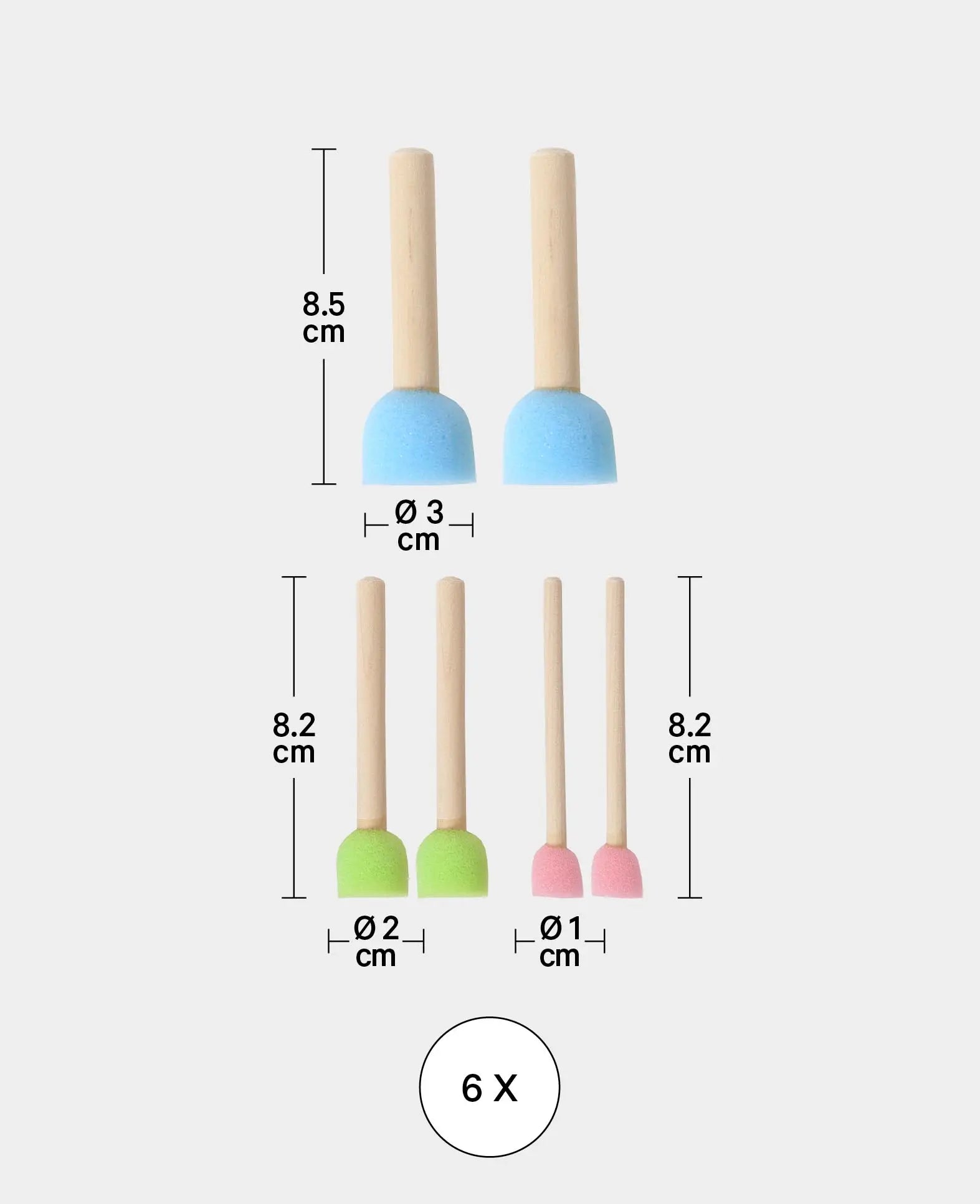 Éponges-tampons / Éponges à peindre, rondes, Ø 1, 2, 3 cm, 6 p.