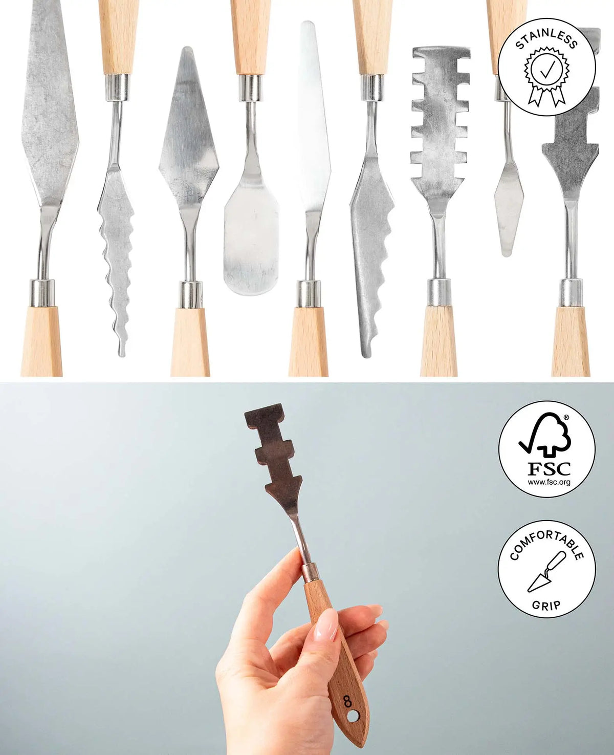 Painting Knife Set, 5-piece Stainless Steel Palette Knife Set with Straight Edges, Painting Spatulas in Various Shapes