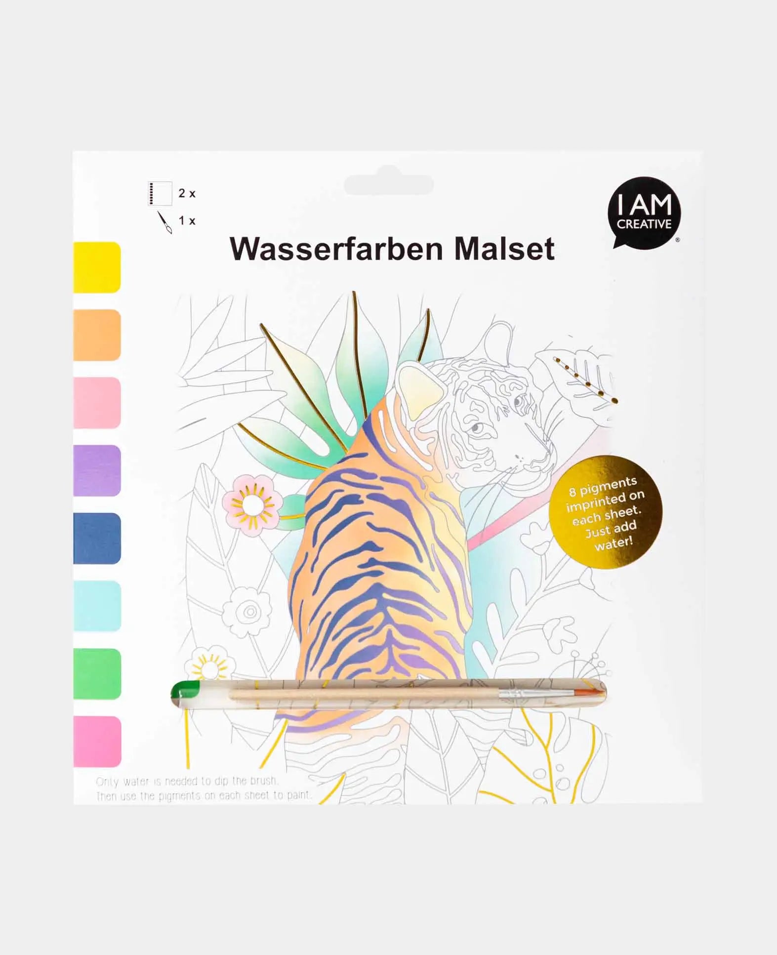 Wasserfarben Set mit Malblättern zum Malen, inkl. 1 Pinsel, 15.2 cm x 20.3 cm, 2 Malblätter