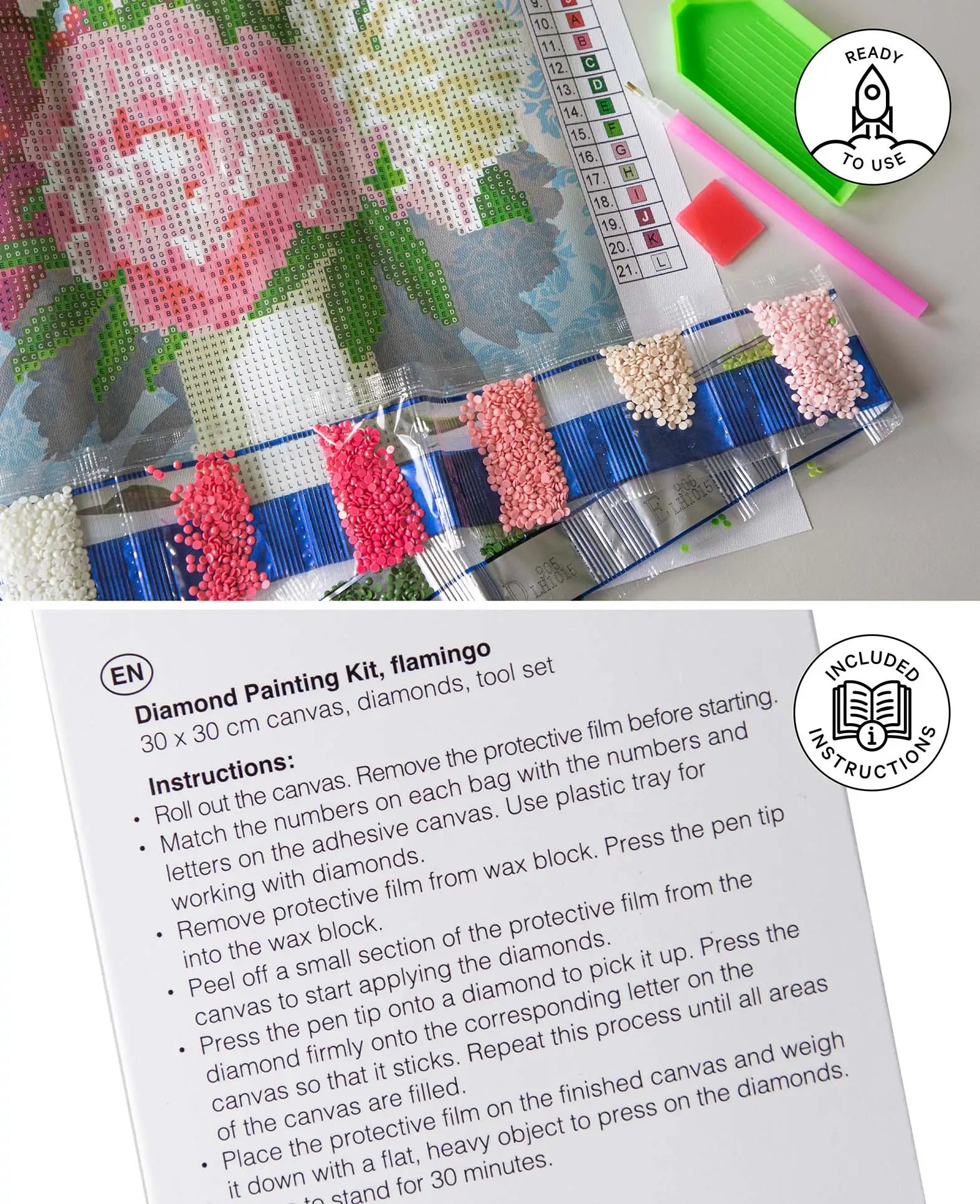 Kit de diamond painting, Fleurs en vase, 30 x 30 cm