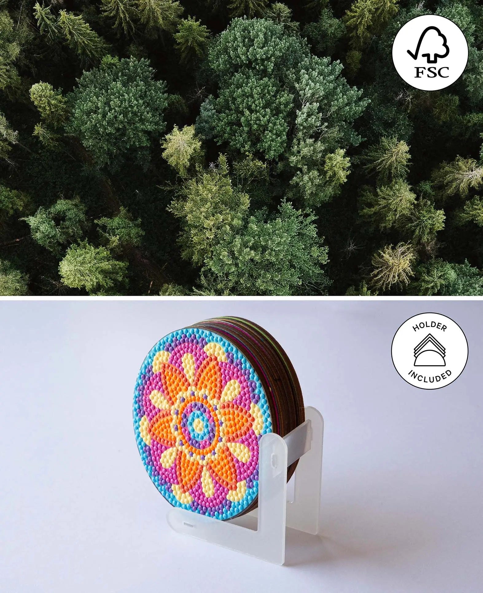 Sous-verres Diamond Painting, plantes, Ø 10 cm, 6 p.