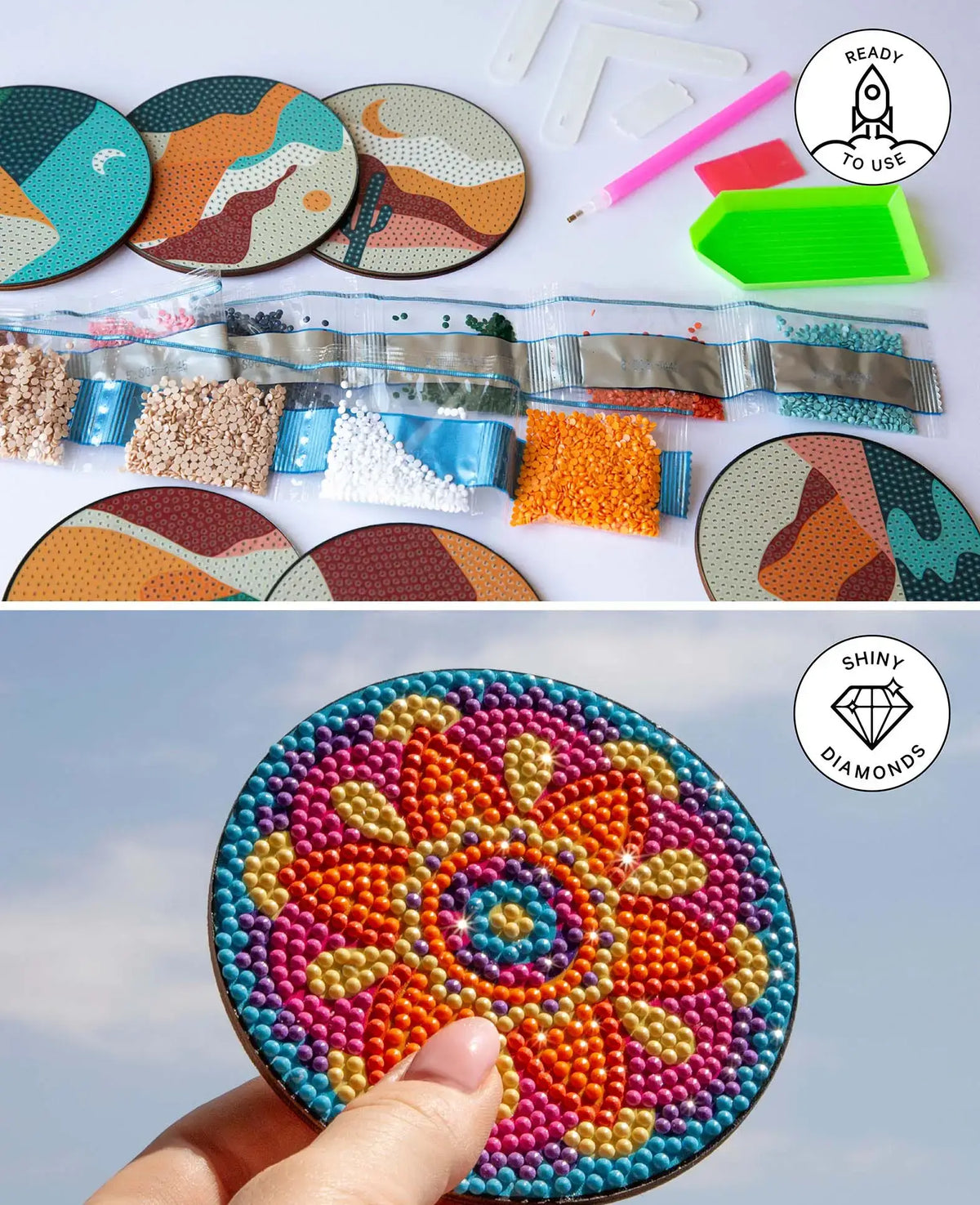 Sous-verres Diamond Painting, plantes, Ø 10 cm, 6 p.