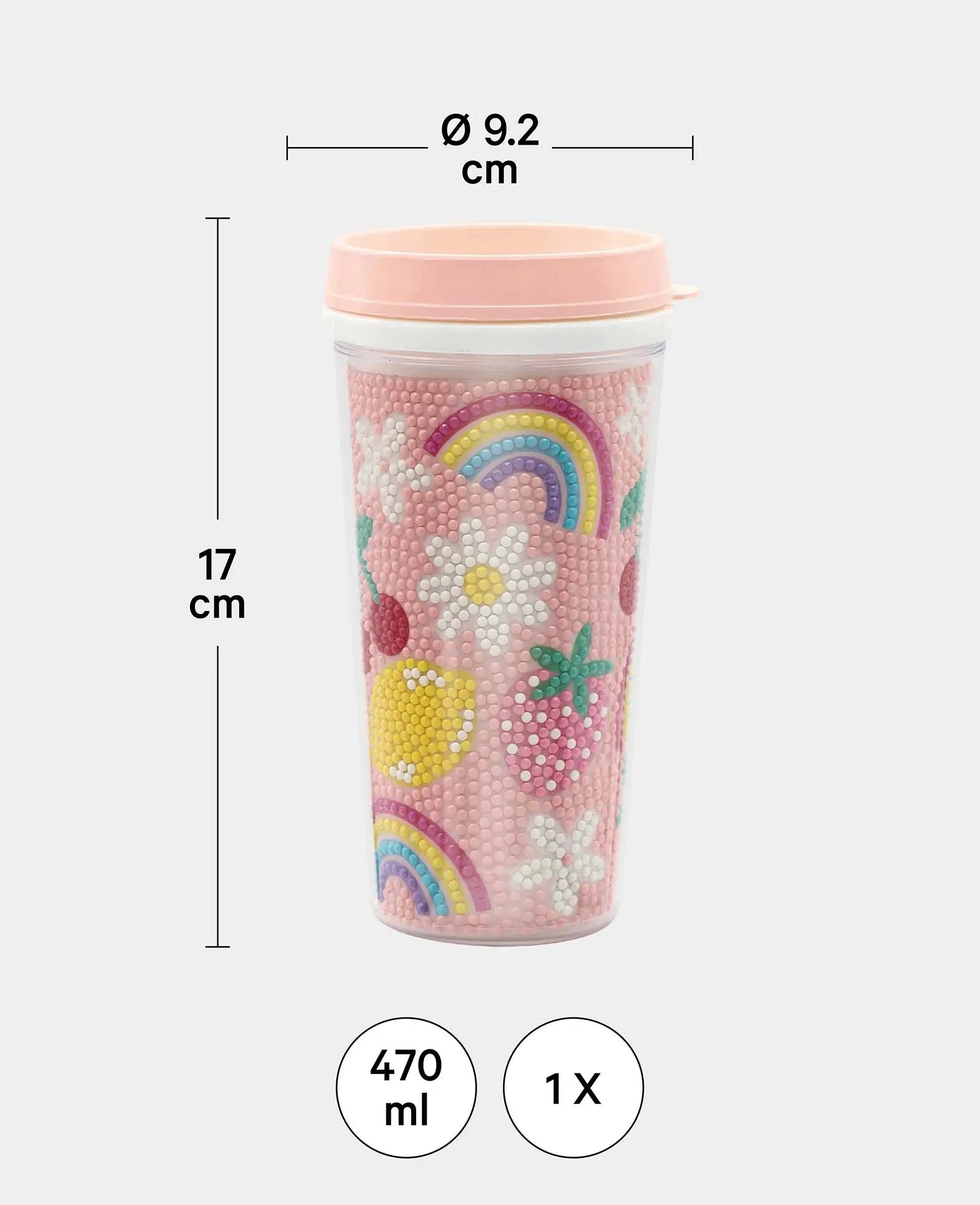 Diamond Painting Becher, Rosa, Trinkflasche, 17 x 9.2 cm