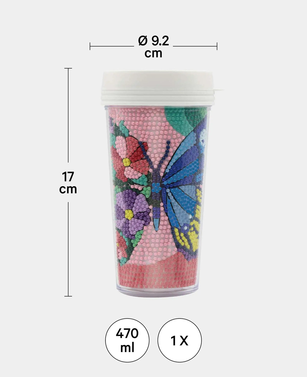 Diamond Painting Becher, Schmetterling, Trinkflasche, 17 x 9.2 cm