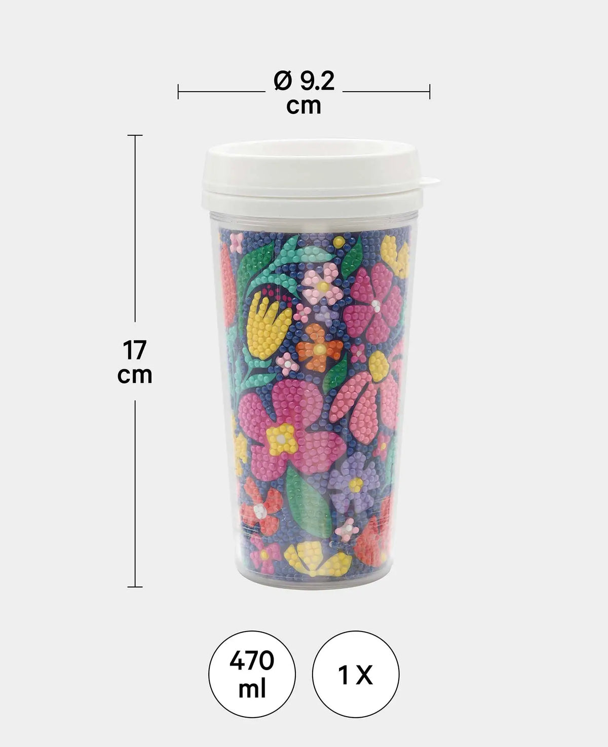Tasse Diamond Painting, fleurs, gourde, 17 x 9.2 cm