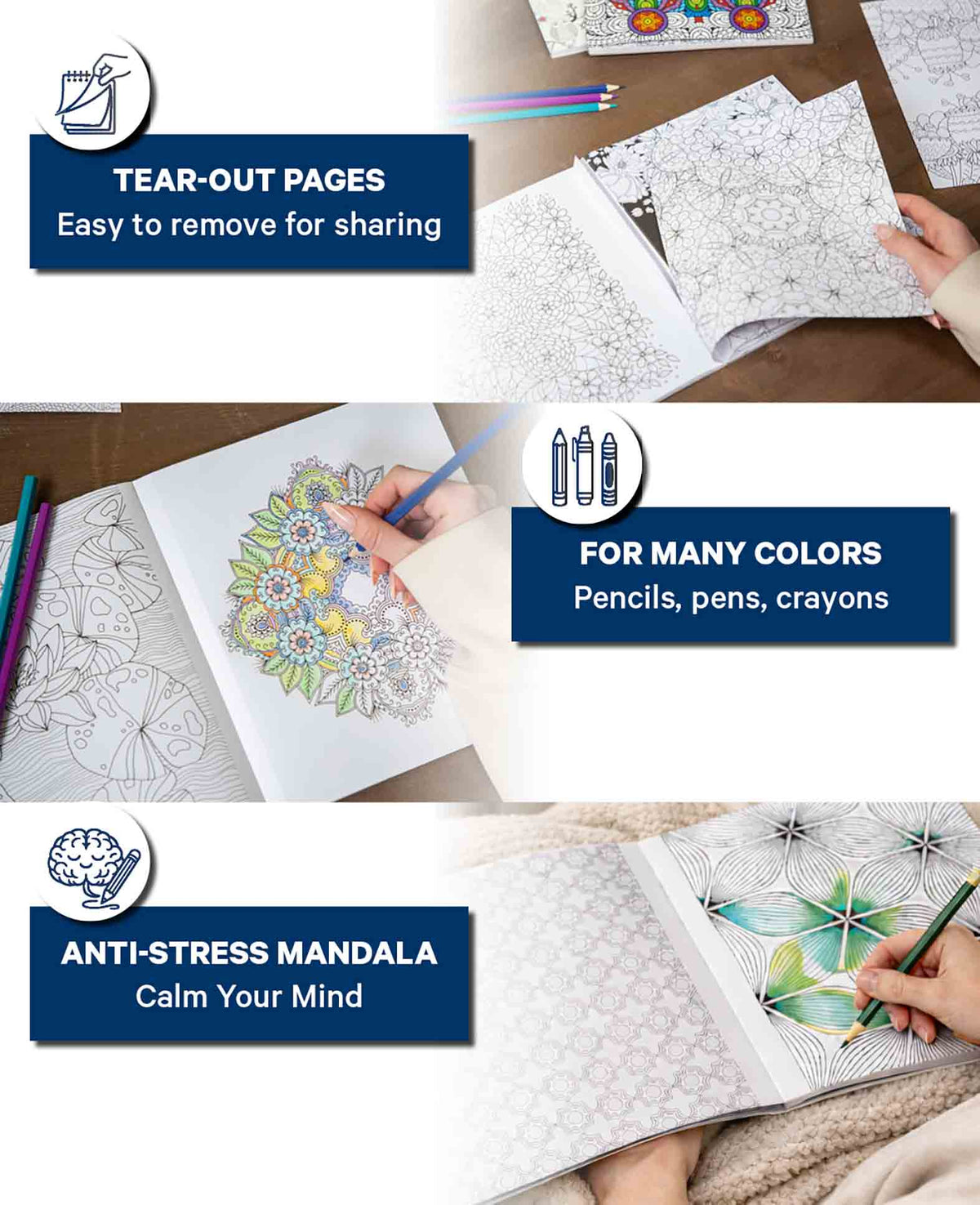 Coloring book Geometric Meditation made of FSC paper, 19.5 × 23 cm, 64 pages