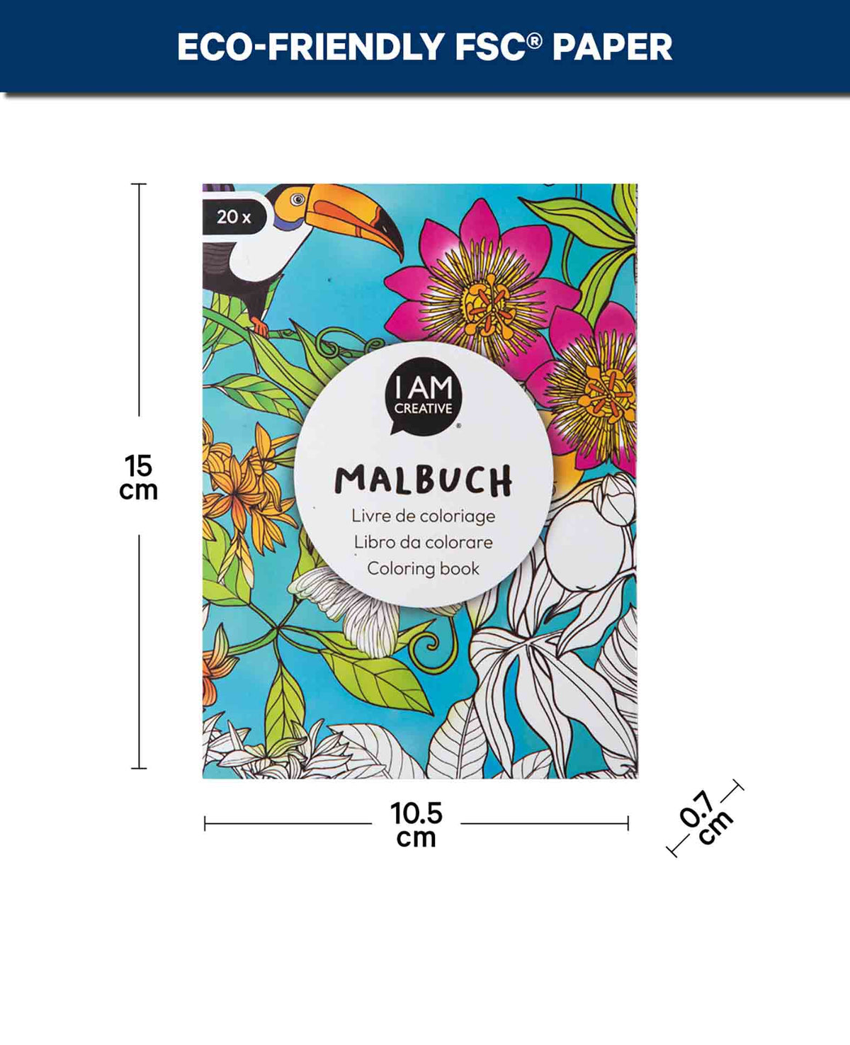 Livre de coloriage Dschungel en papier FSC, 10,5 × 14,5 cm, 20 pages
