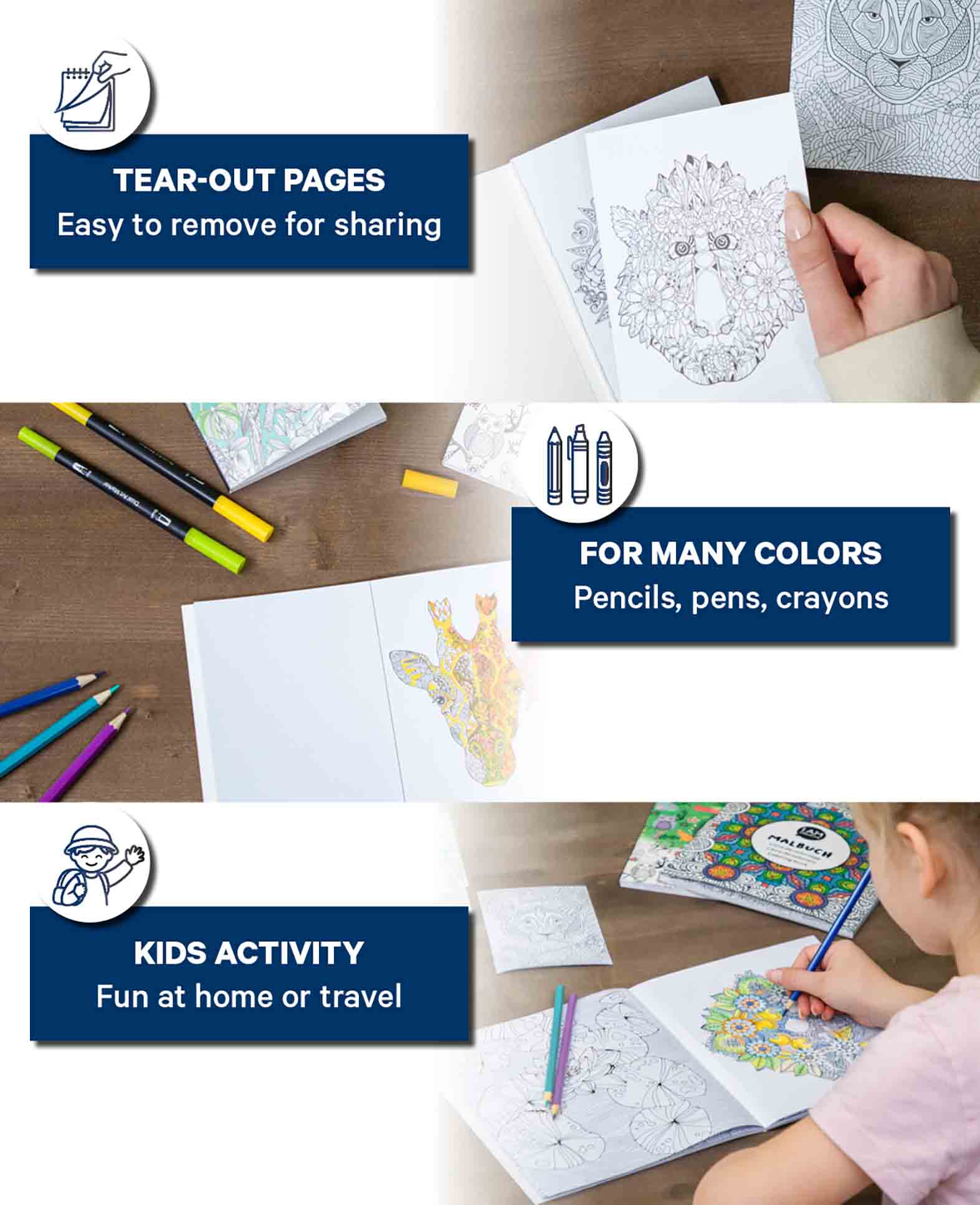 Livre de coloriage Dschungel en papier FSC, 10,5 × 14,5 cm, 20 pages