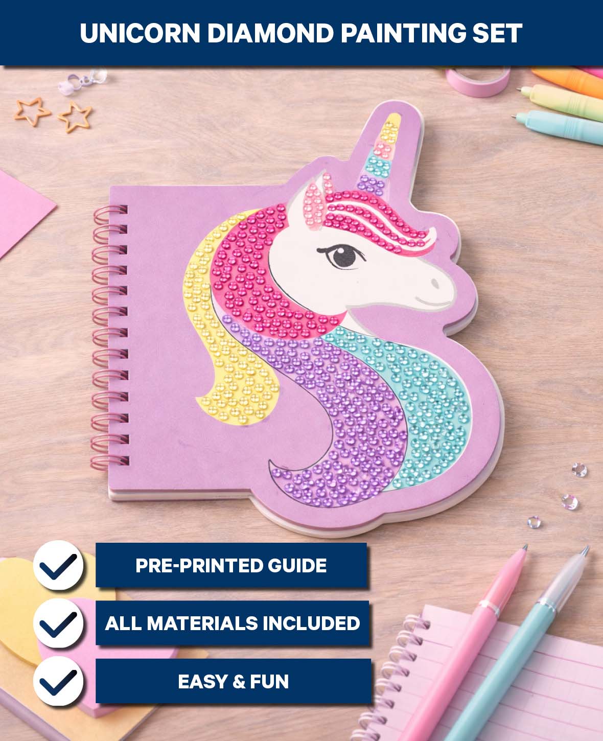 Carnet de Diamond Painting, licorne, 16,5 x 11,5 cm, 1 pc.