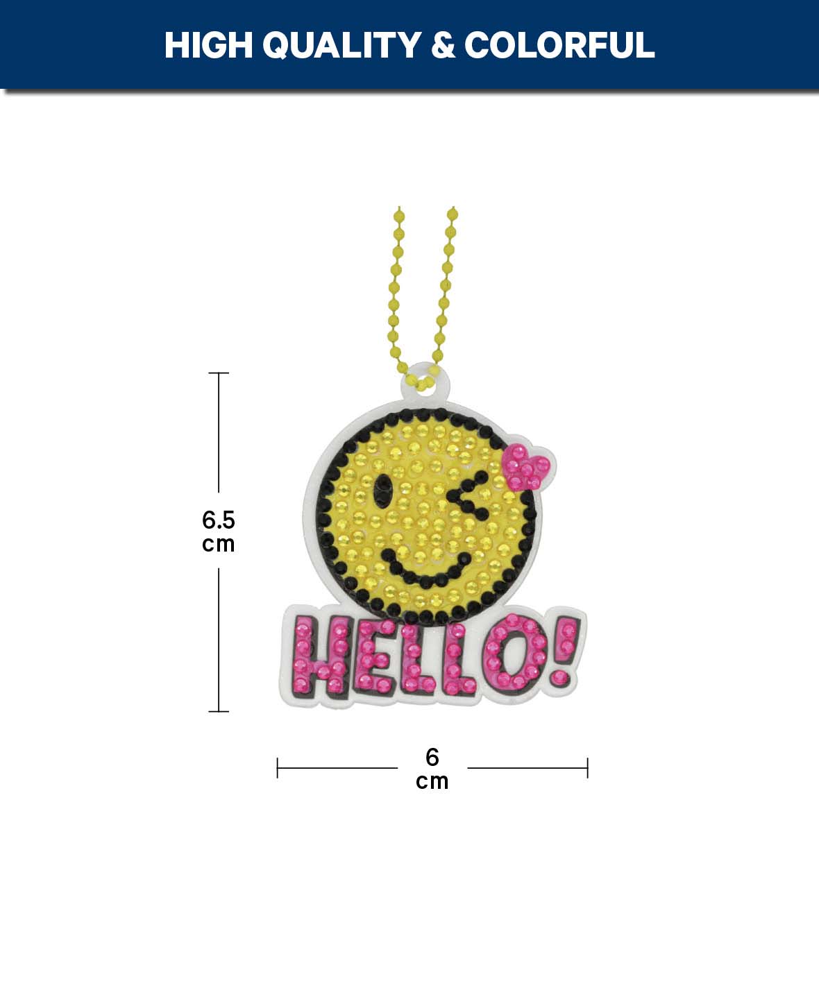 Diamond Painting Keychain, Hello Smiley, 6.7 x 6 cm