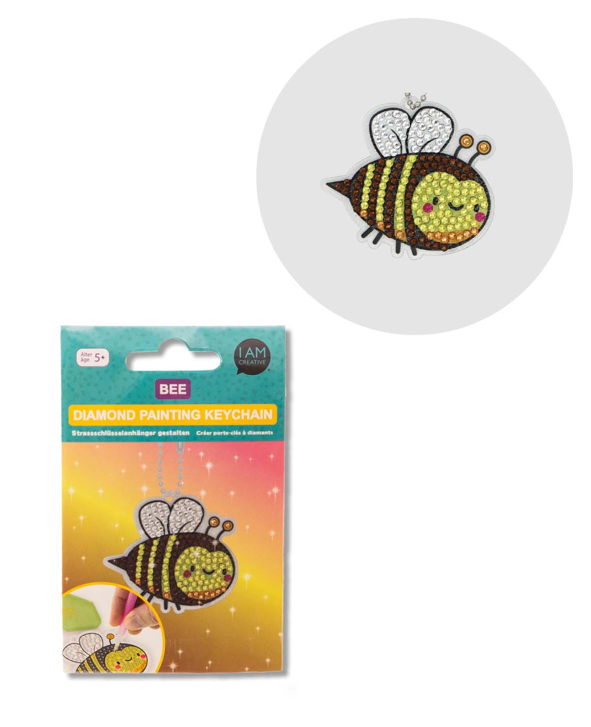 Porte-clés Diamond Painting, abeille, 5,7 x 6,5 cm