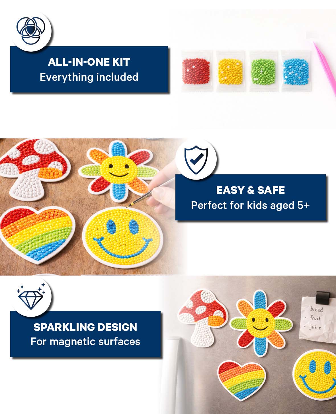 Diamond Painting Magnet-Set, Smile, 4 Stk.