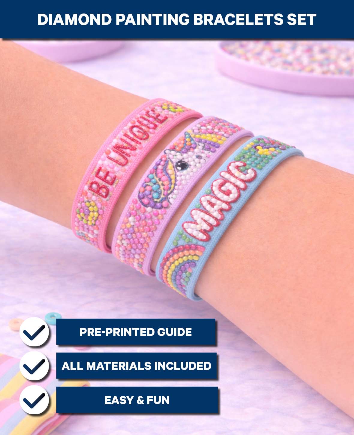 Set de bracelets Diamond Painting II, 21 x 2 cm, 3 p.