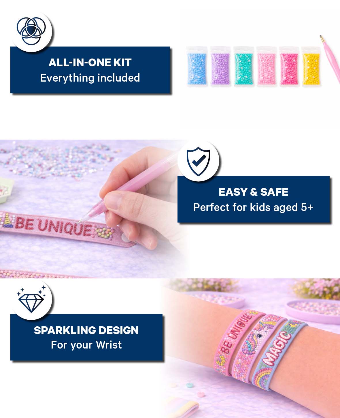 Diamond Painting Bracelet Set II, 21 x 2 cm, 3 pcs.