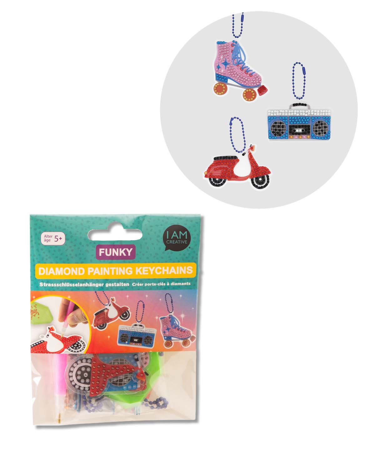 Kit de porte-clés Diamond Painting, Funky, 3 p.