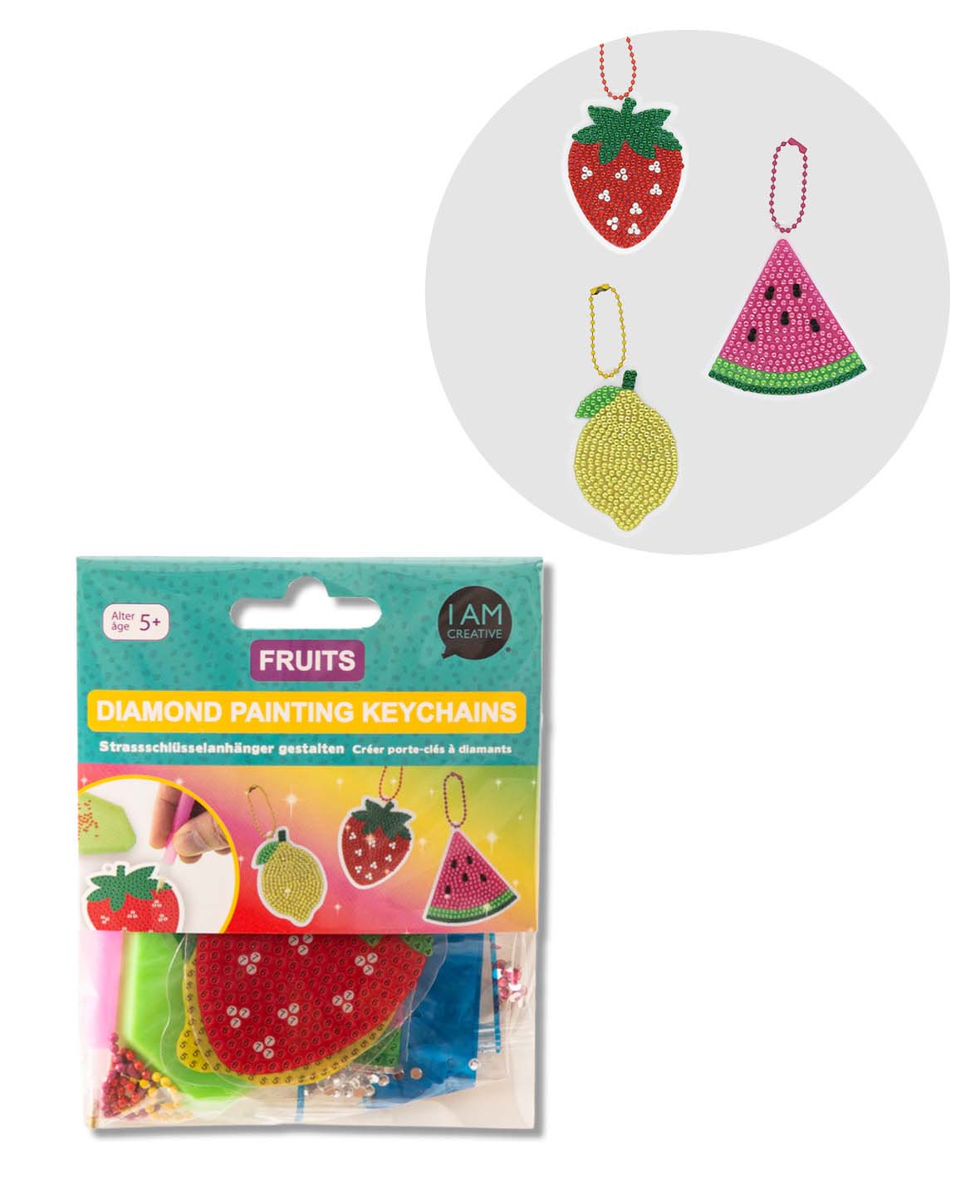 Lot de 3 porte-clés Diamond Painting, Fruits