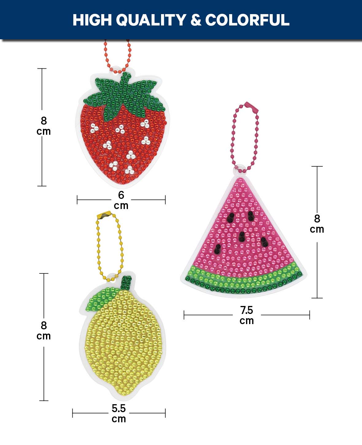 Lot de 3 porte-clés Diamond Painting, Fruits