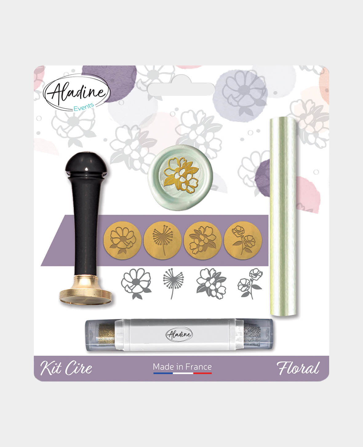 Kit de cire à cacheter fleuri, kit pour applications décoratives, multicolore, 15,5 x 7 x 26 cm, 1 pièce