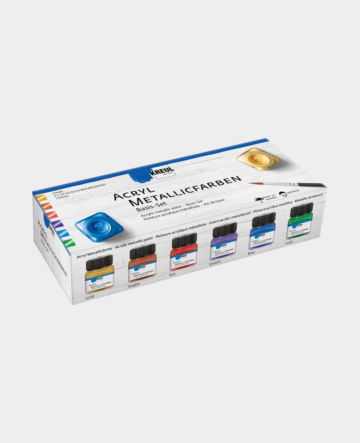 KREUL Acrylic Metallic Paints Basic Set, 6 x 20 ml including brush