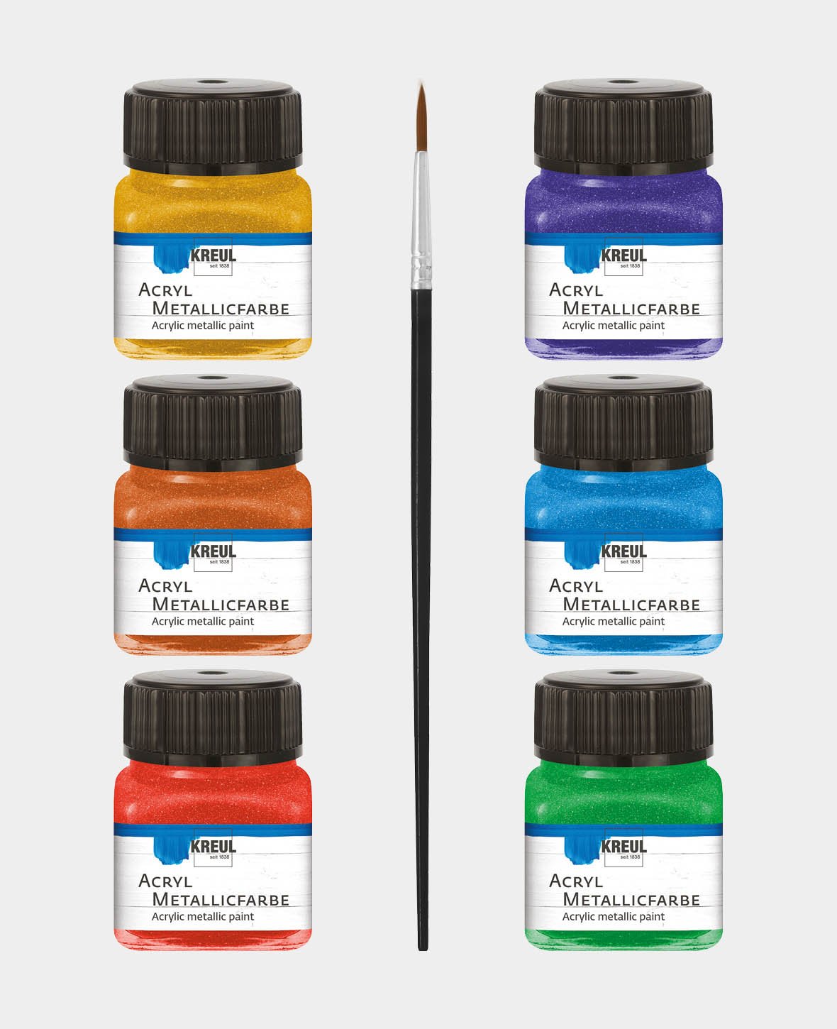 KREUL Acrylic Metallic Paints Basic Set, 6 x 20 ml including brush