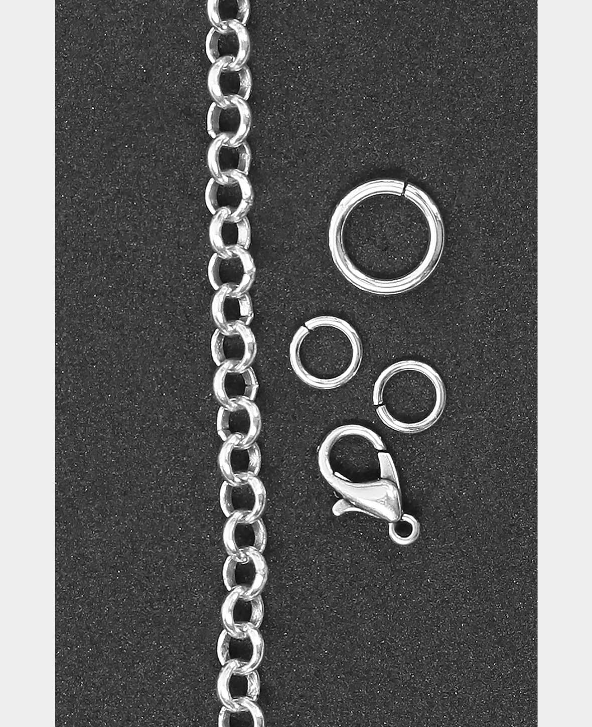 Chaîne de collier 60 cm avec accessoires, argent