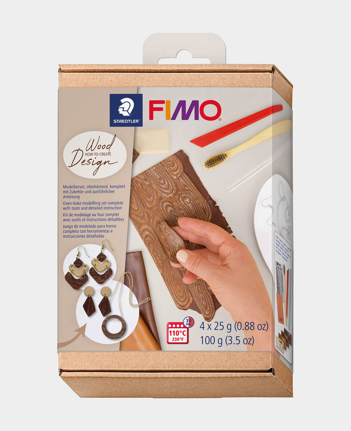 FIMO® soft Set Wood-Effect, Modellierset mit Zubehör und Anleitung, Braun