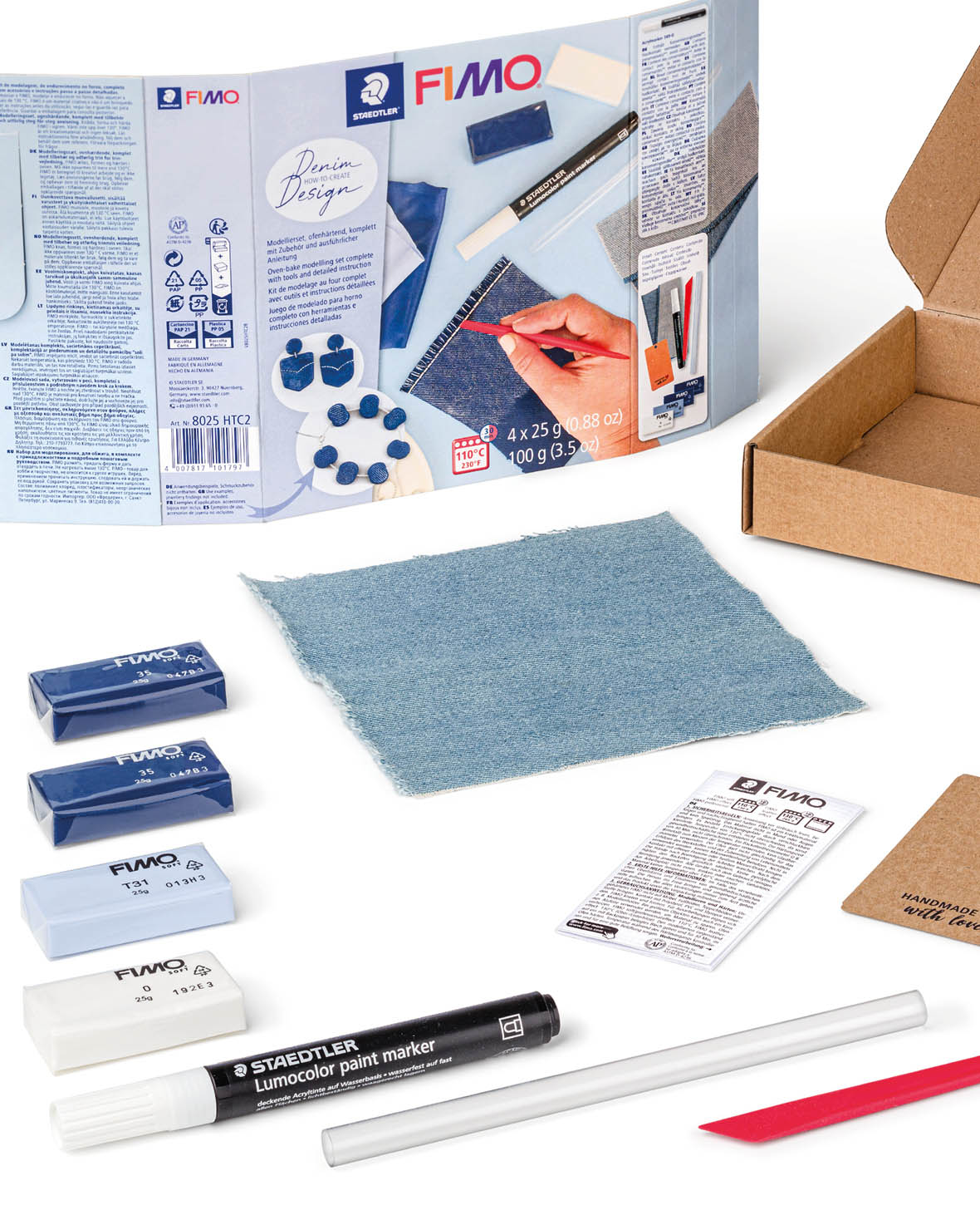 FIMO soft Set Jeans-Effect, Modellierset mit Zubehör und Anleitung, Blau
