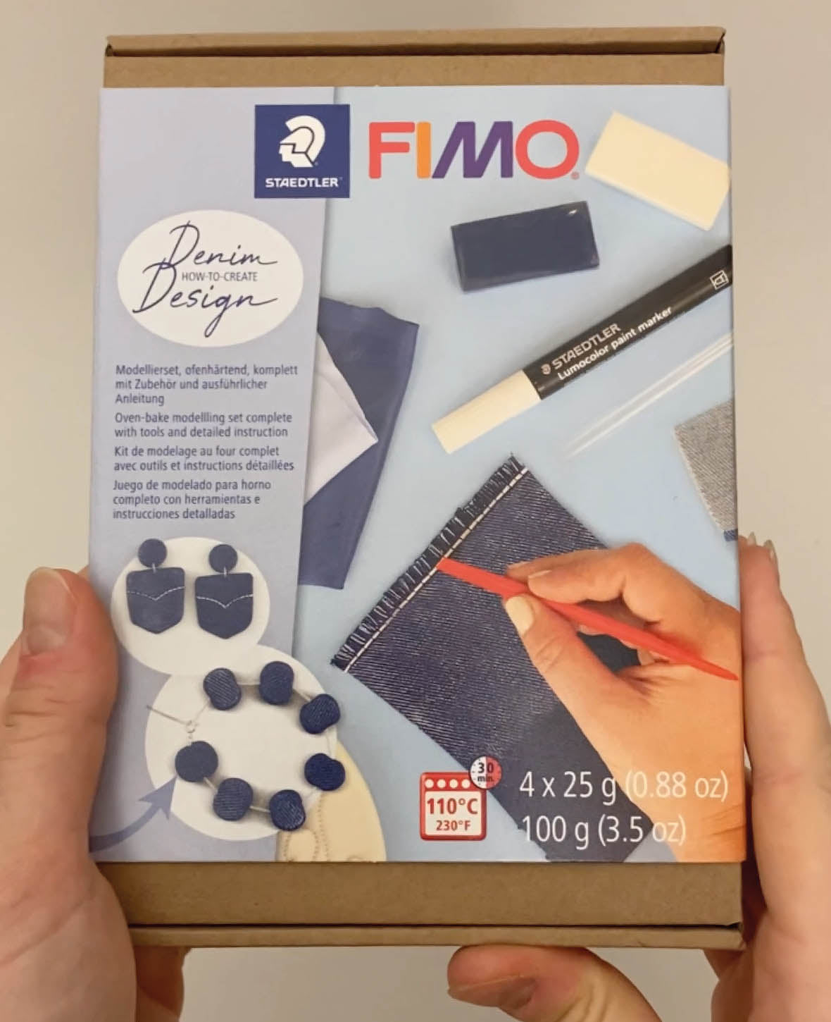 FIMO soft Set Jeans-Effect, Modellierset mit Zubehör und Anleitung, Blau