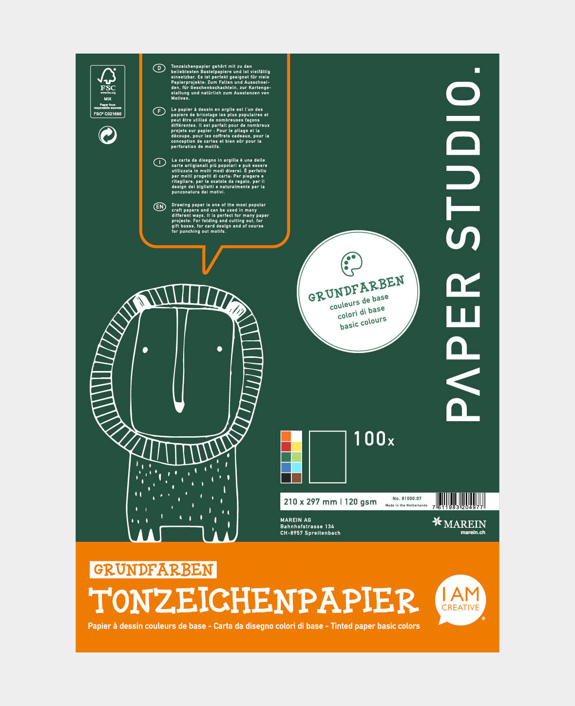 Tonzeichenpapier Block A4, 100 Blatt