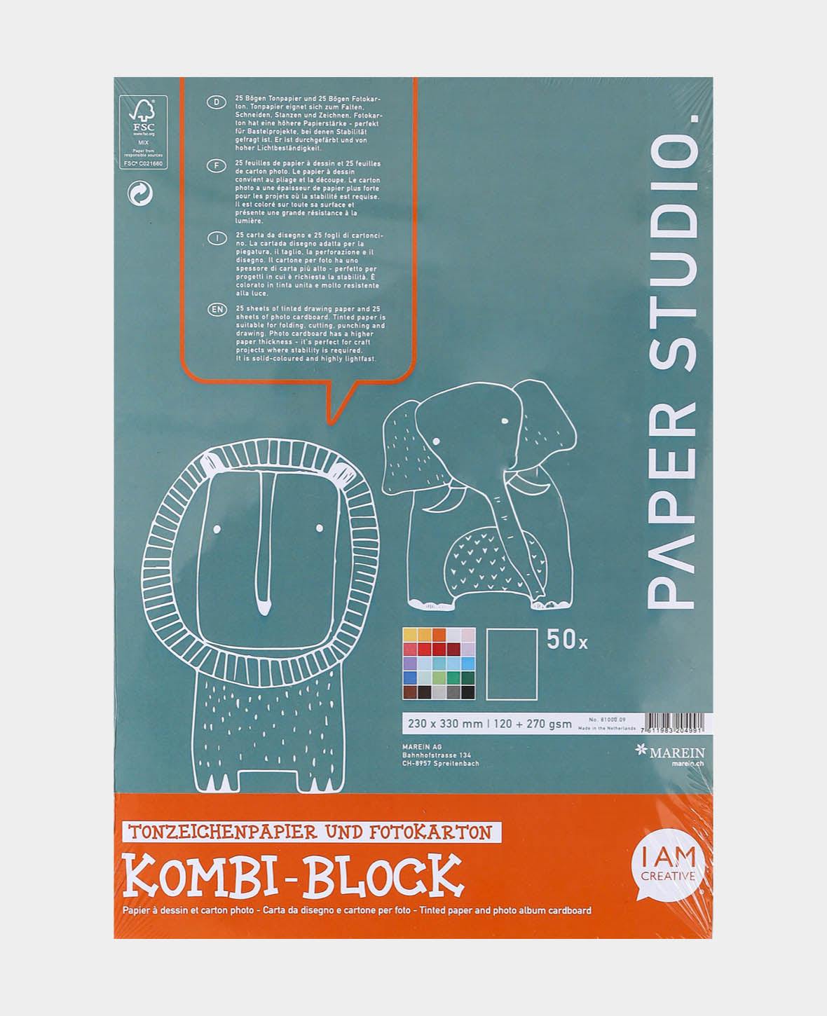 Kombiblock 2 x 25 Blatt, 120 & 270 g/gsm, 23 x 33 cm