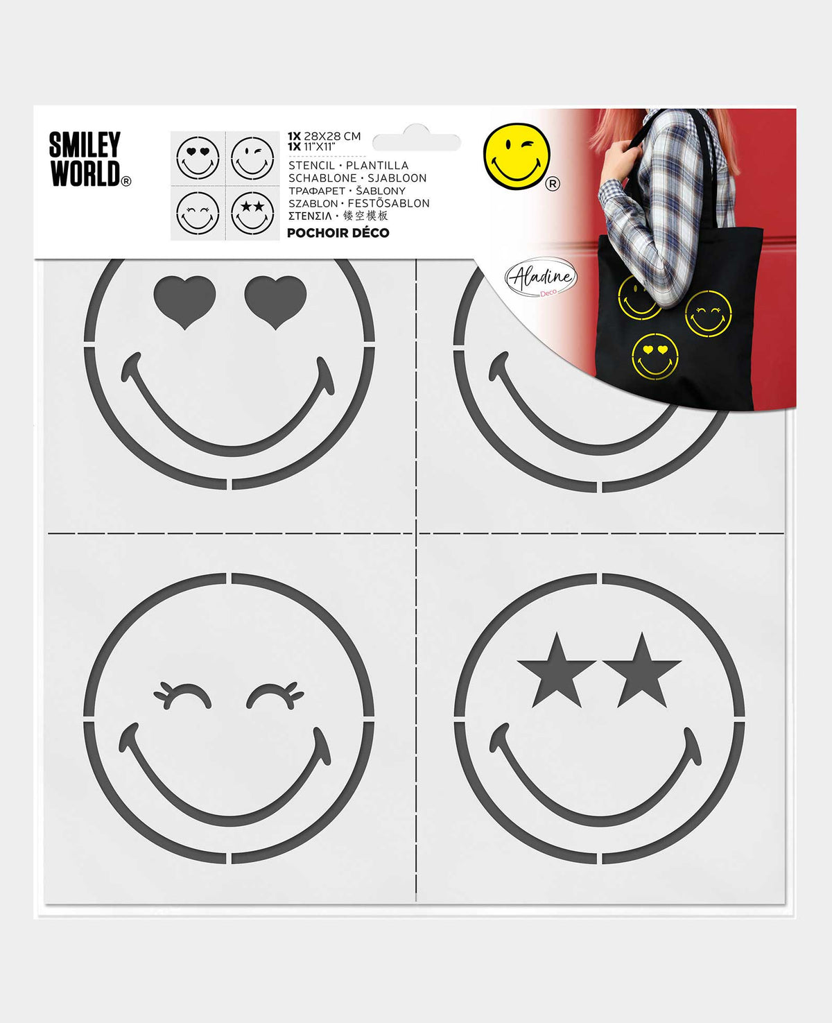 Pochoir 4 smileys, 28x28cm