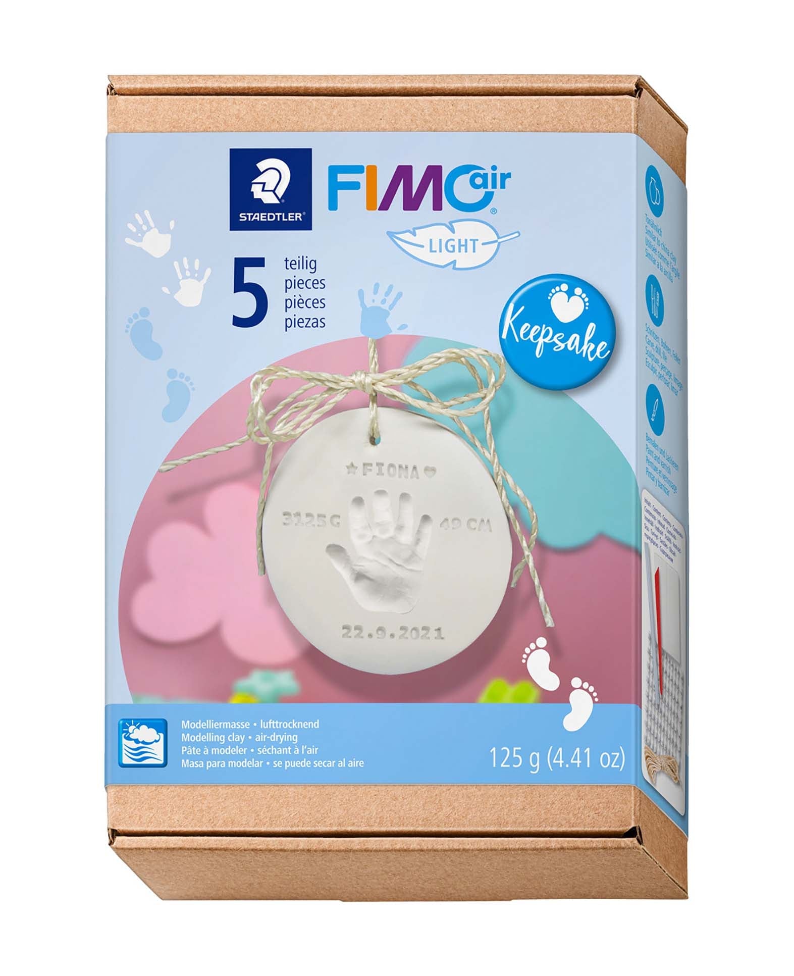 FIMO Air Light Set, Keepsake Handabdruck, Modelliermasse, 5-teilig, 125 g