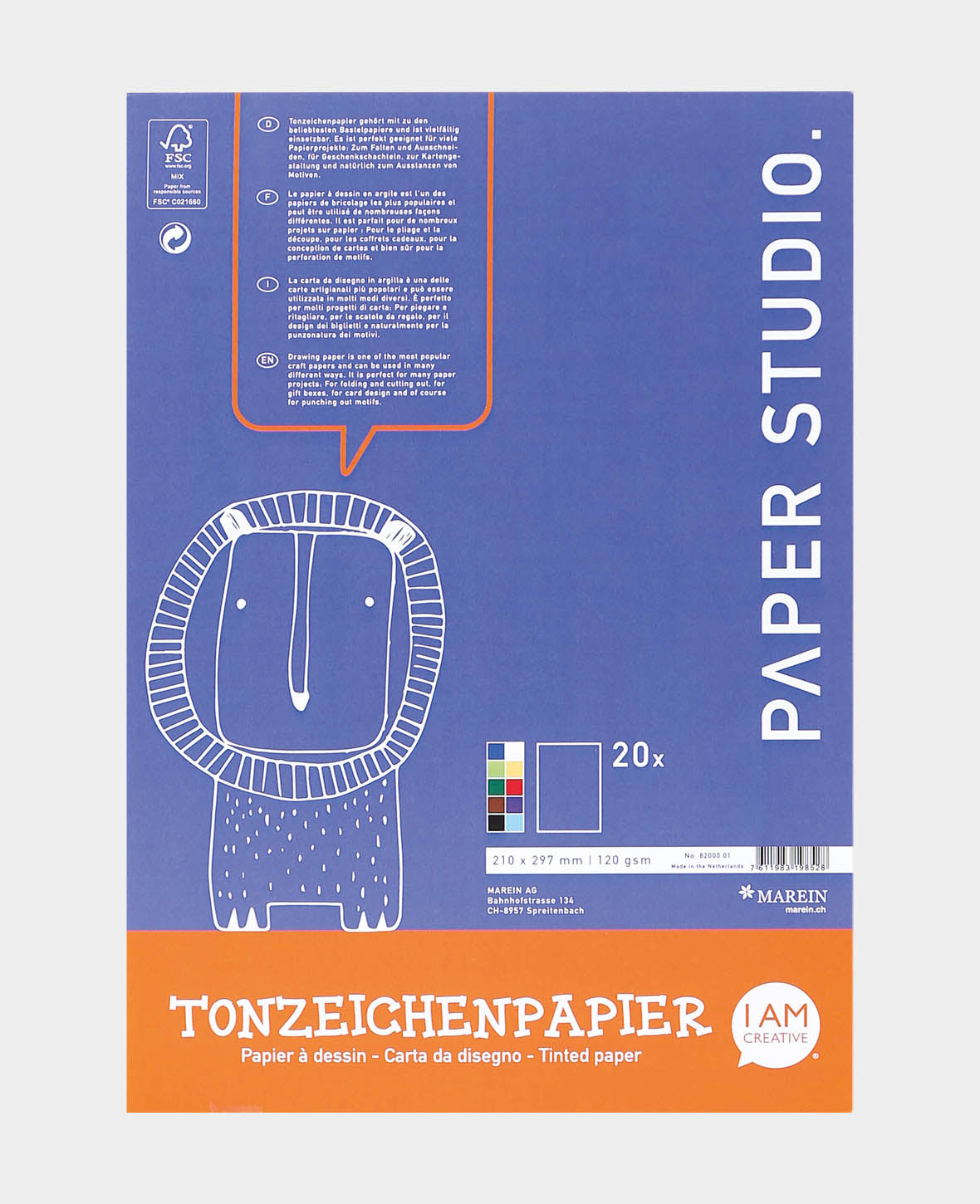 Tonzeichenpapier Block A4, 20 Blatt
