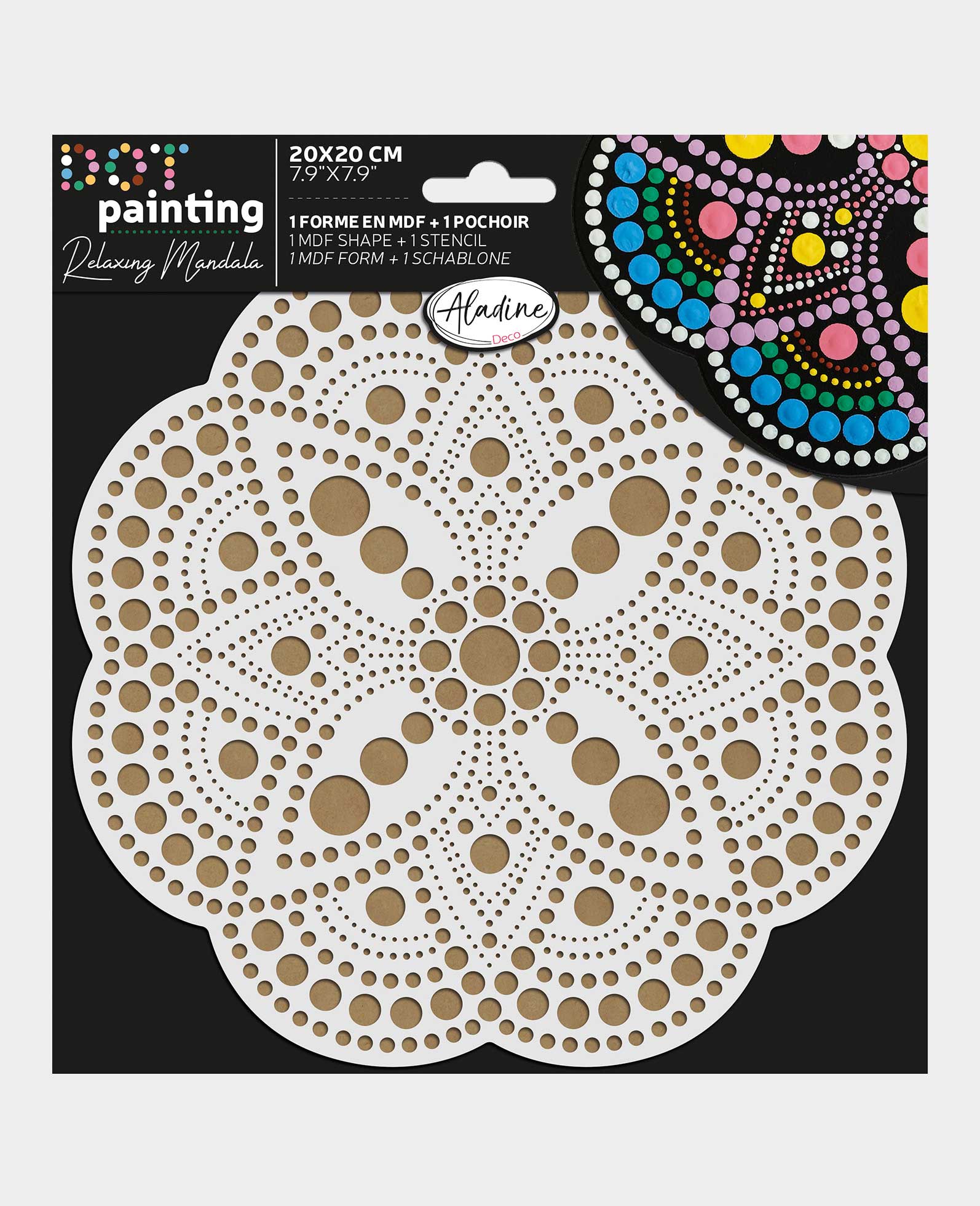 Peinture au point Forme et pochoir MDF 20 cm, 4