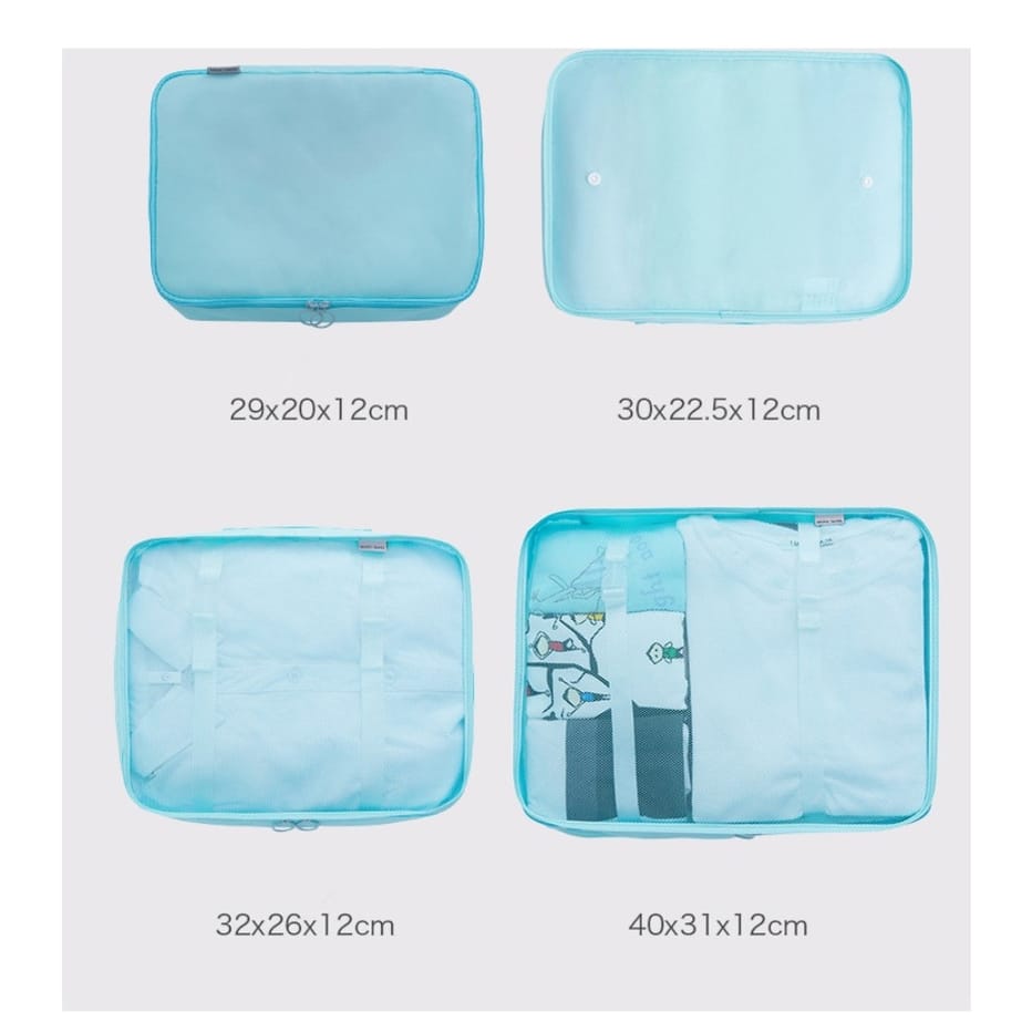 (8er Set) Reise Aufbewahrungsbeutel Tasche für Reisegepäck - Hellblau
