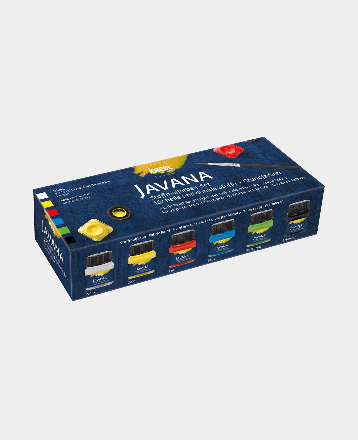 KREUL Javana Stoffmalfarben für helle und dunkle Stoffe Set Grundfarben 6 x 20 ml