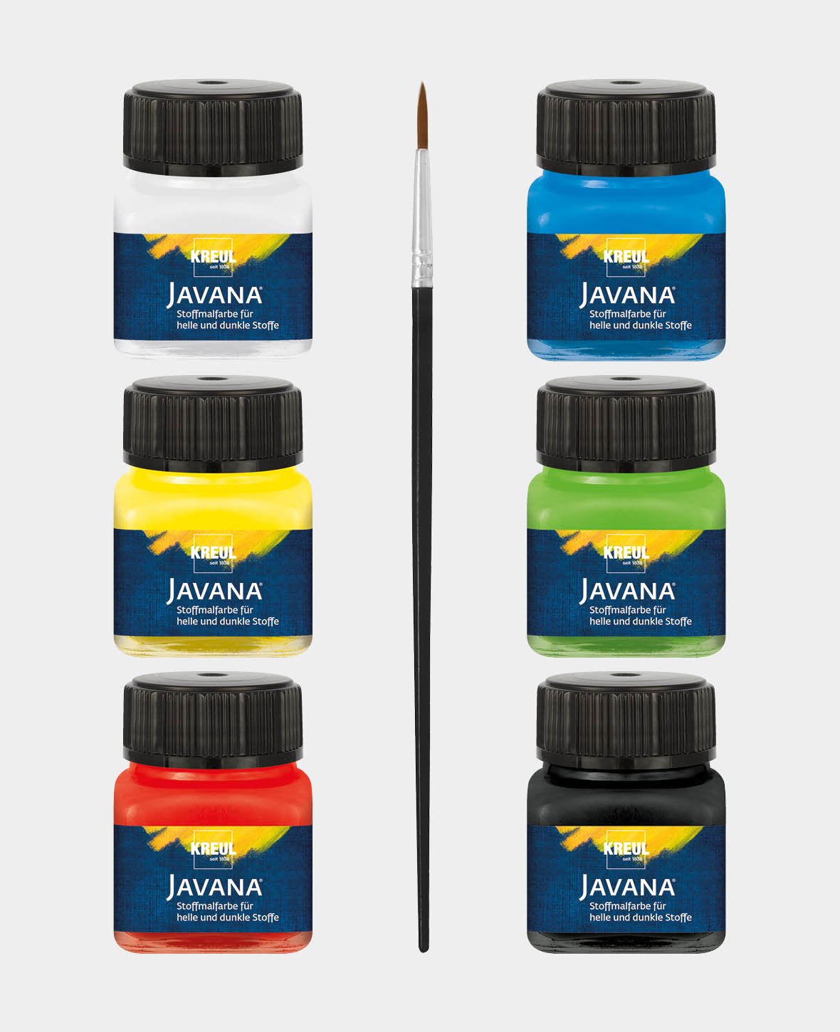 KREUL Javana Stoffmalfarben für helle und dunkle Stoffe Set Grundfarben 6 x 20 ml
