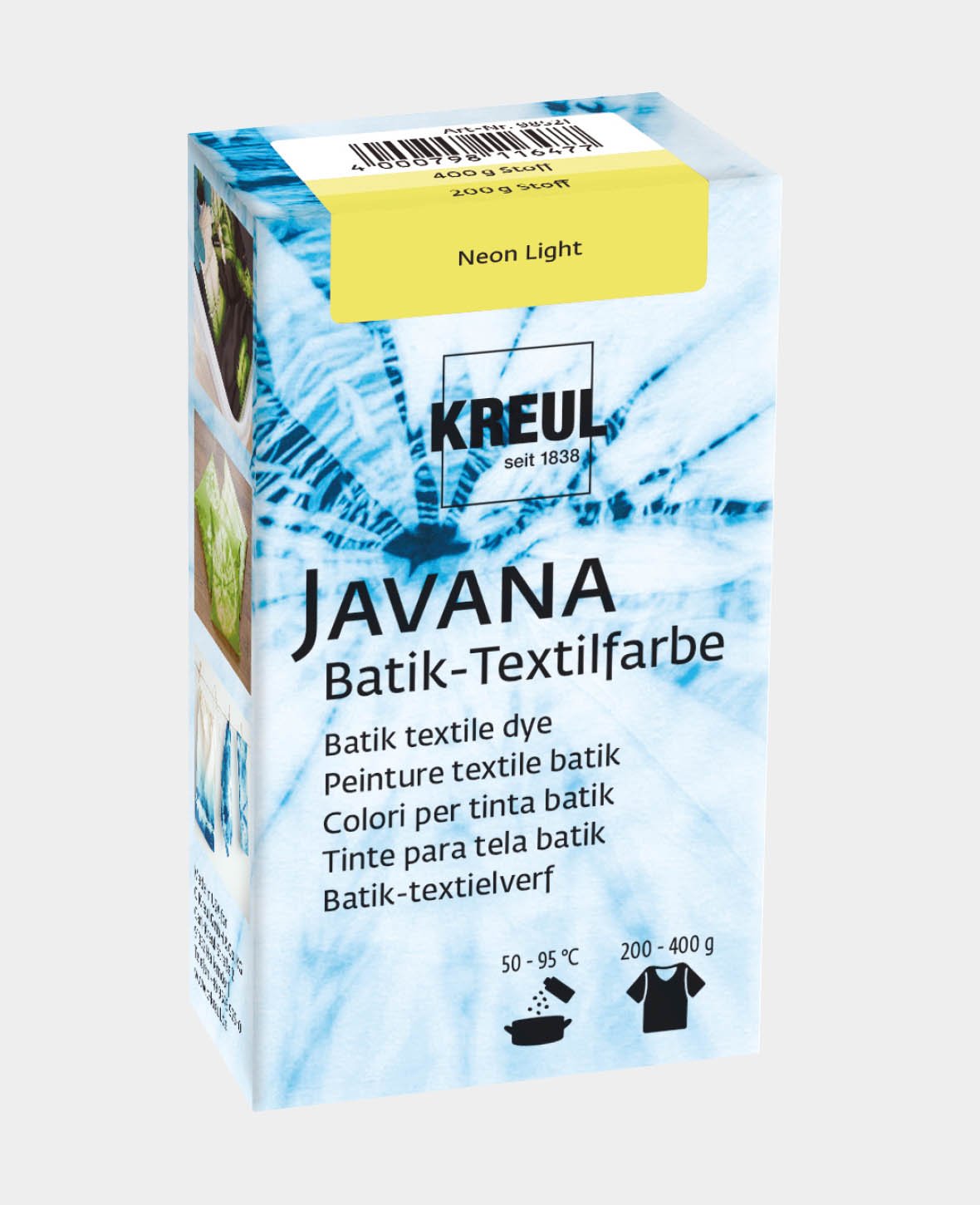 KREUL Batik-Textilfarbe Neon Light, Farbpulver inklusive Färbesalz zum Färben und Batiken von Textilien, 70 g, fluoreszierendes Gelb