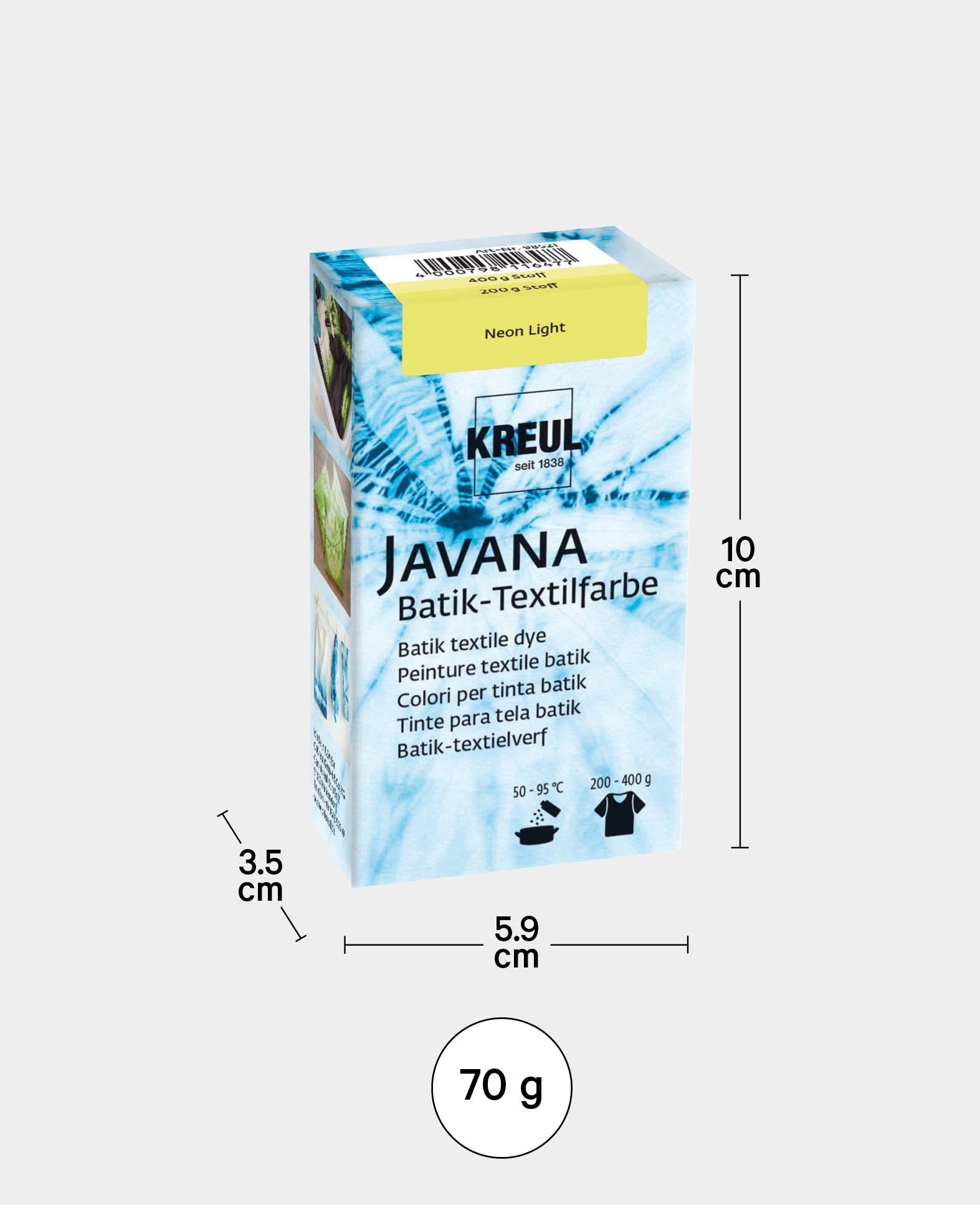 KREUL Batik-Textilfarbe Neon Light, Farbpulver inklusive Färbesalz zum Färben und Batiken von Textilien, 70 g, fluoreszierendes Gelb