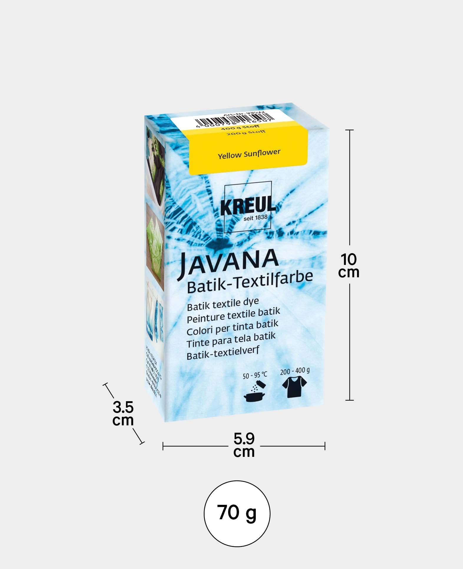 KREUL Batik-Textilfarbe Yellow Sunflower, Farbpulver inklusive Färbesalz zum Färben und Batiken von Textilien, 70 g, Gelb