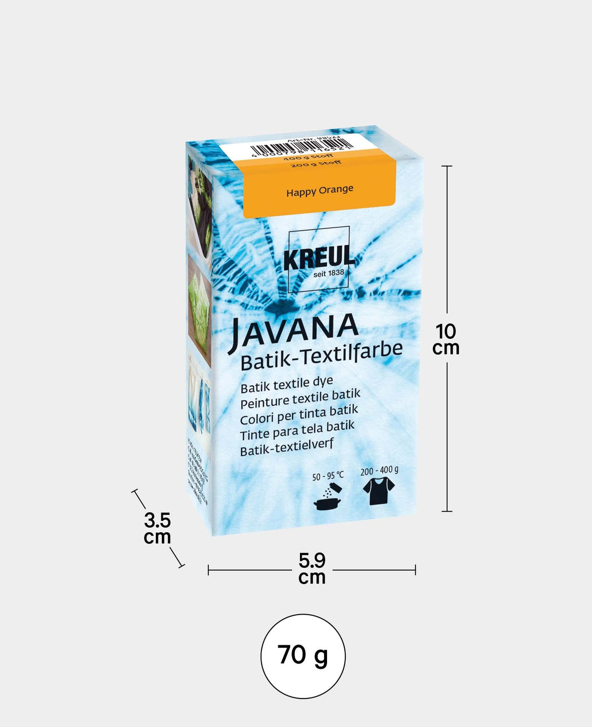 KREUL Batik-Textilfarbe Happy Orange, Farbpulver inklusive Färbesalz zum Färben und Batiken von Textilien, 70 g, Orange