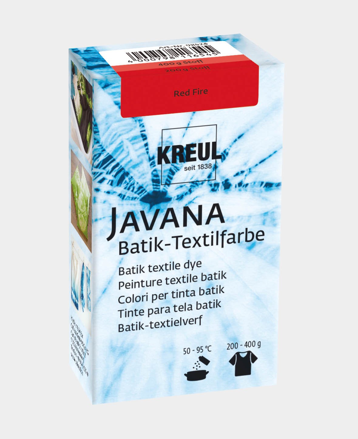 KREUL Batik-Textilfarbe Red Fire, Farbpulver inklusive Färbesalz zum Färben und Batiken von Textilien, 70 g, Rot