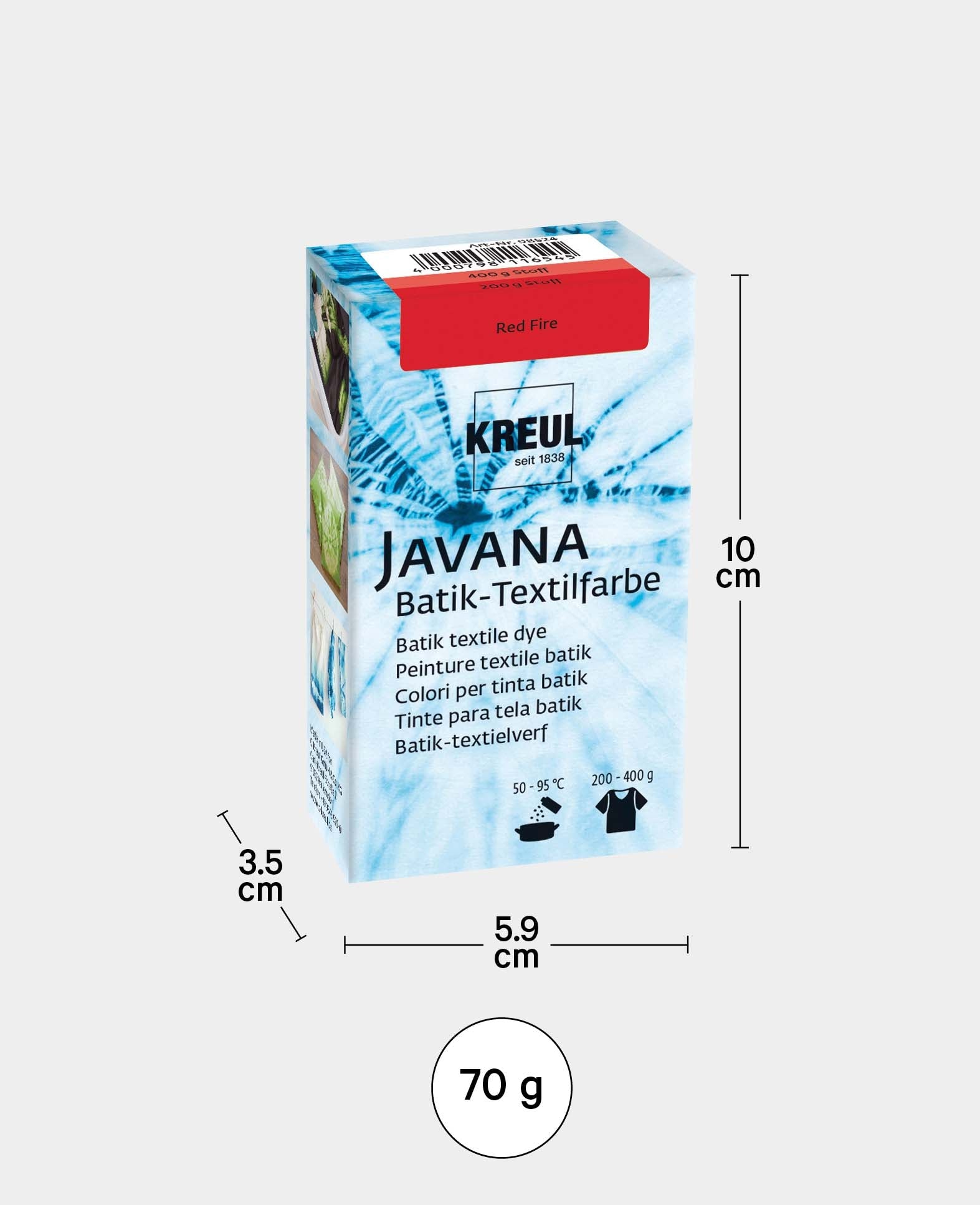 KREUL Batik-Textilfarbe Red Fire, Farbpulver inklusive Färbesalz zum Färben und Batiken von Textilien, 70 g, Rot