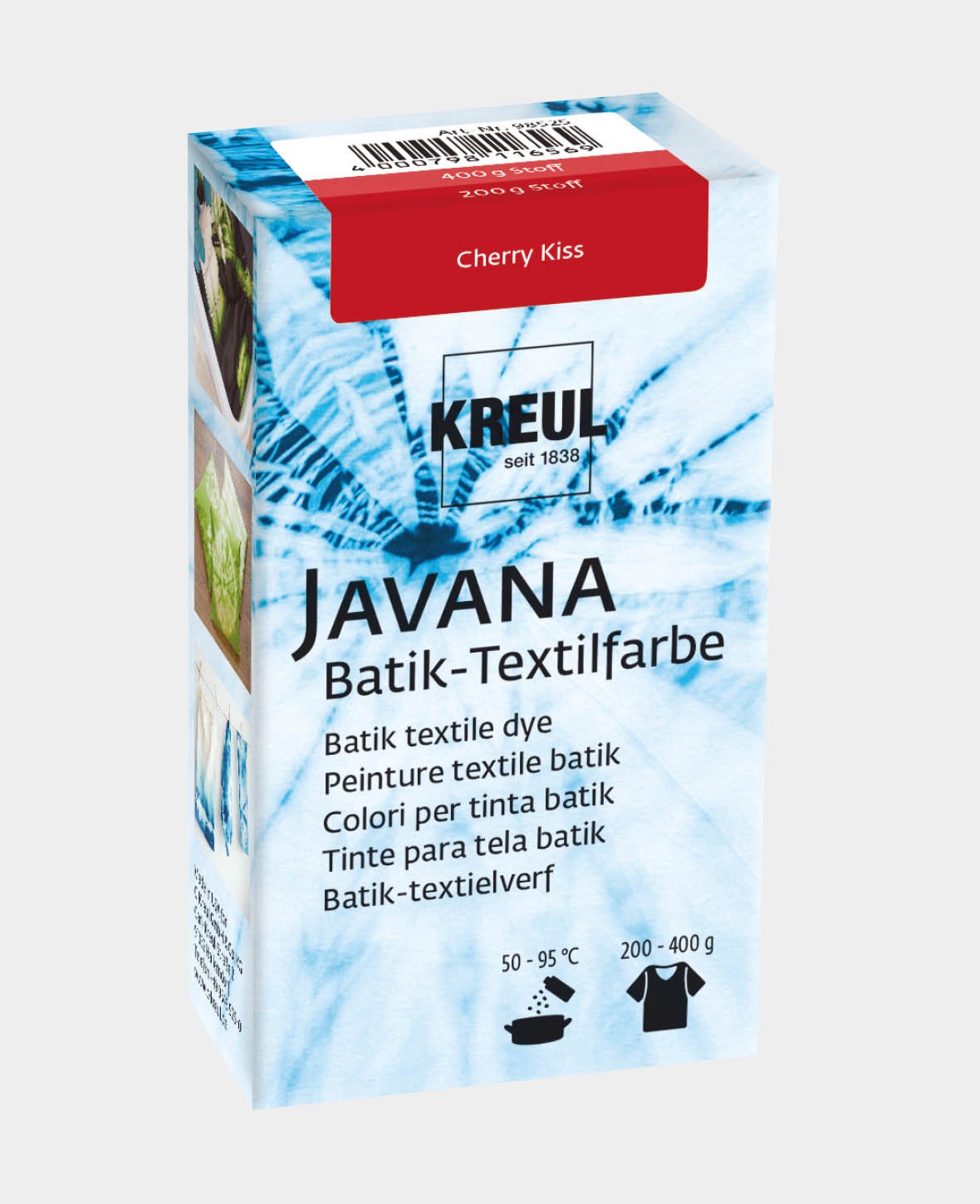 KREUL Batik-Textilfarbe Cherry Kiss, Farbpulver inklusive Färbesalz zum Färben und Batiken von Textilien, 70 g, Kirschrot