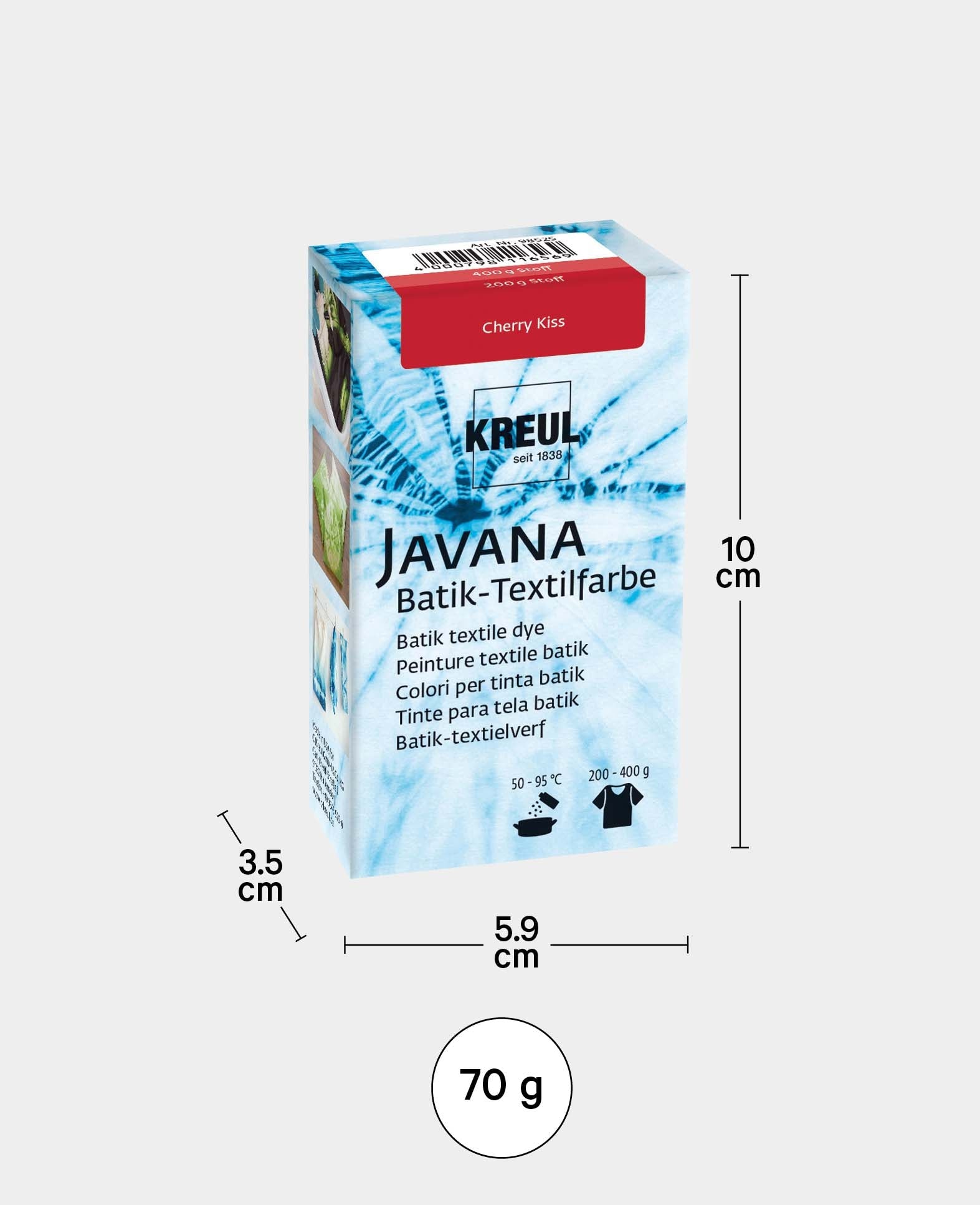 KREUL Batik-Textilfarbe Cherry Kiss, Farbpulver inklusive Färbesalz zum Färben und Batiken von Textilien, 70 g, Kirschrot